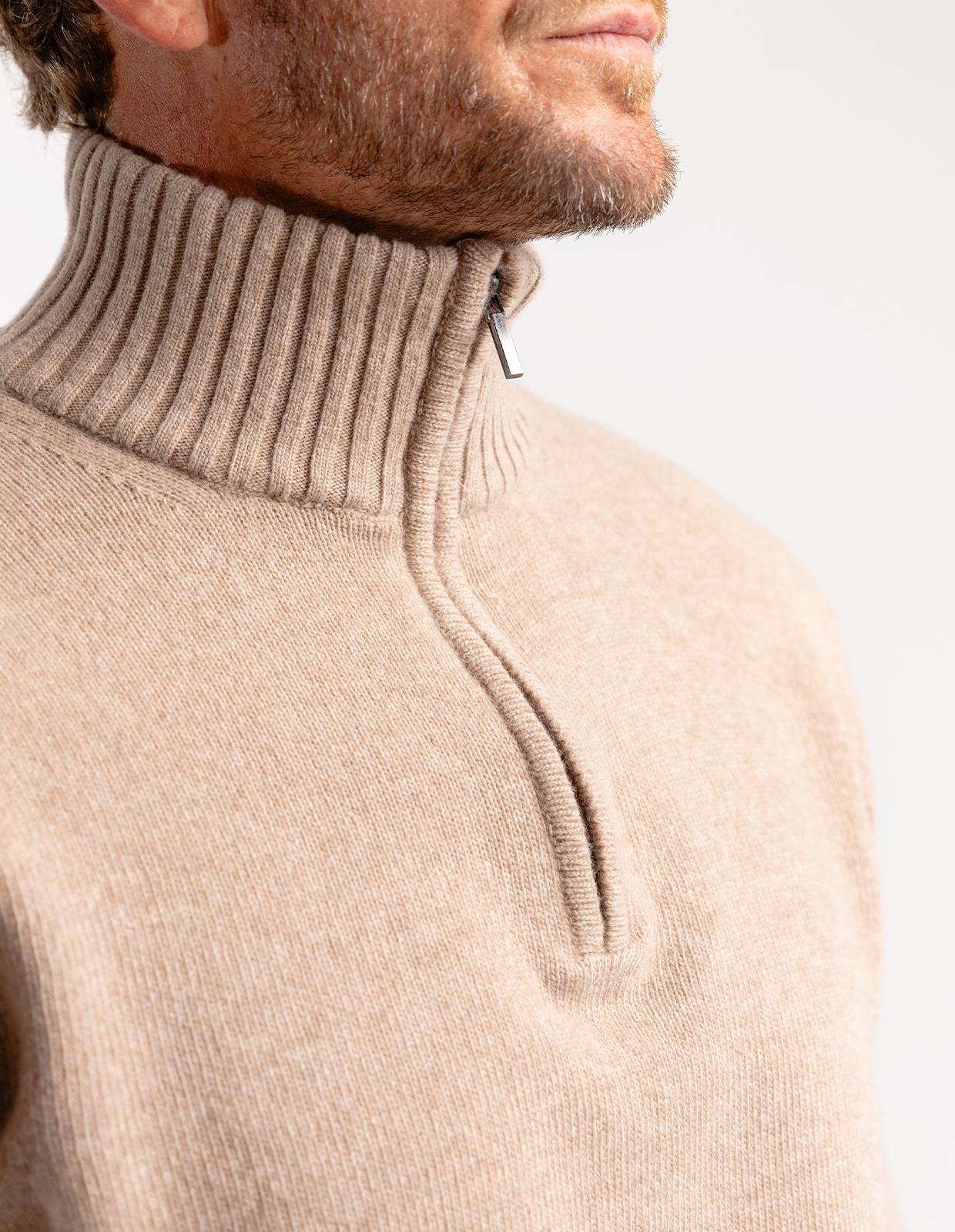 Zip-tröja Ull/Cashmere Beige