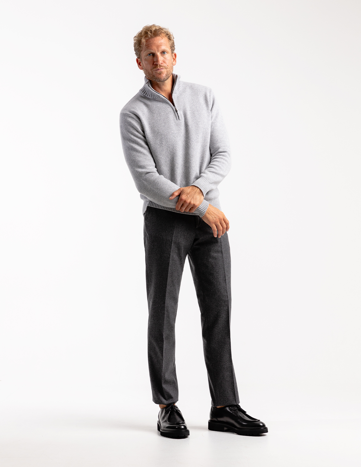 Zip-tröja Ull/Cashmere Ljusgrå