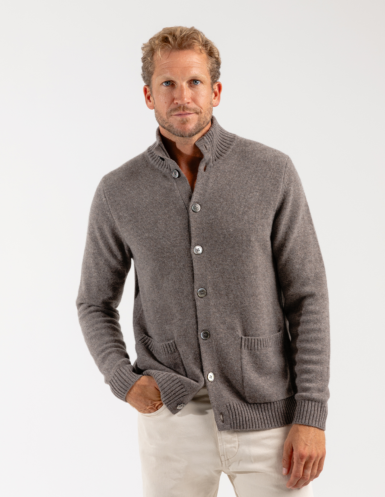 Chunky Cardigan Cashmere Mörkbeige L