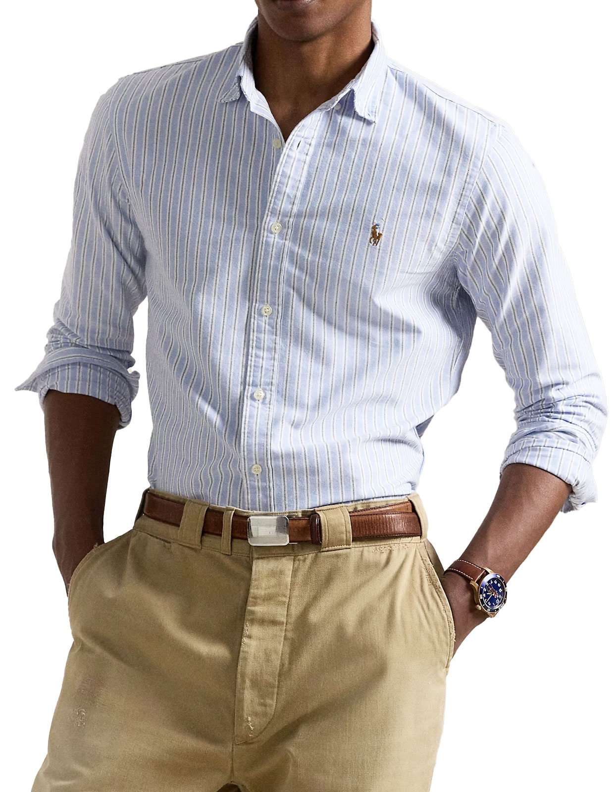 Custom Fit Oxford Skjorta Blå/Vit Randig