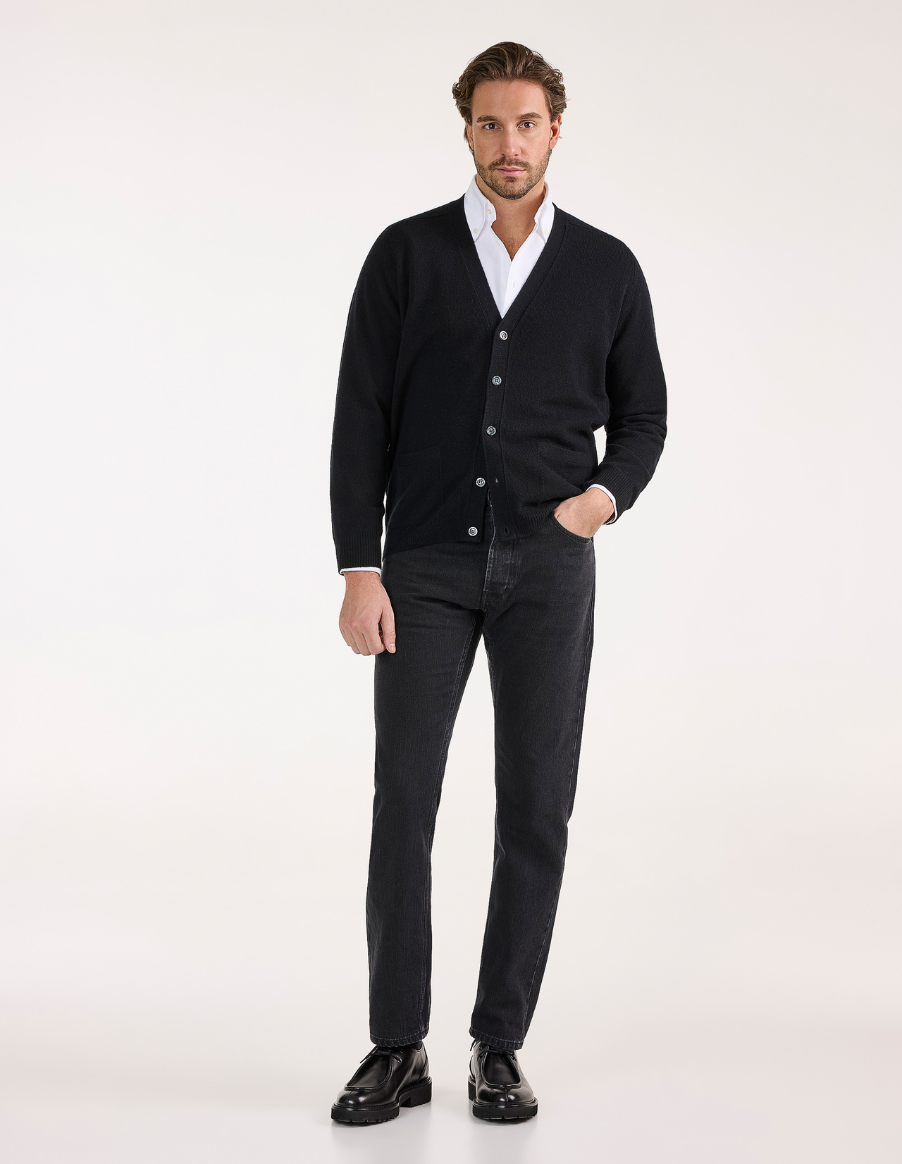 Cornwall Cardigan Lammull Svart 56
