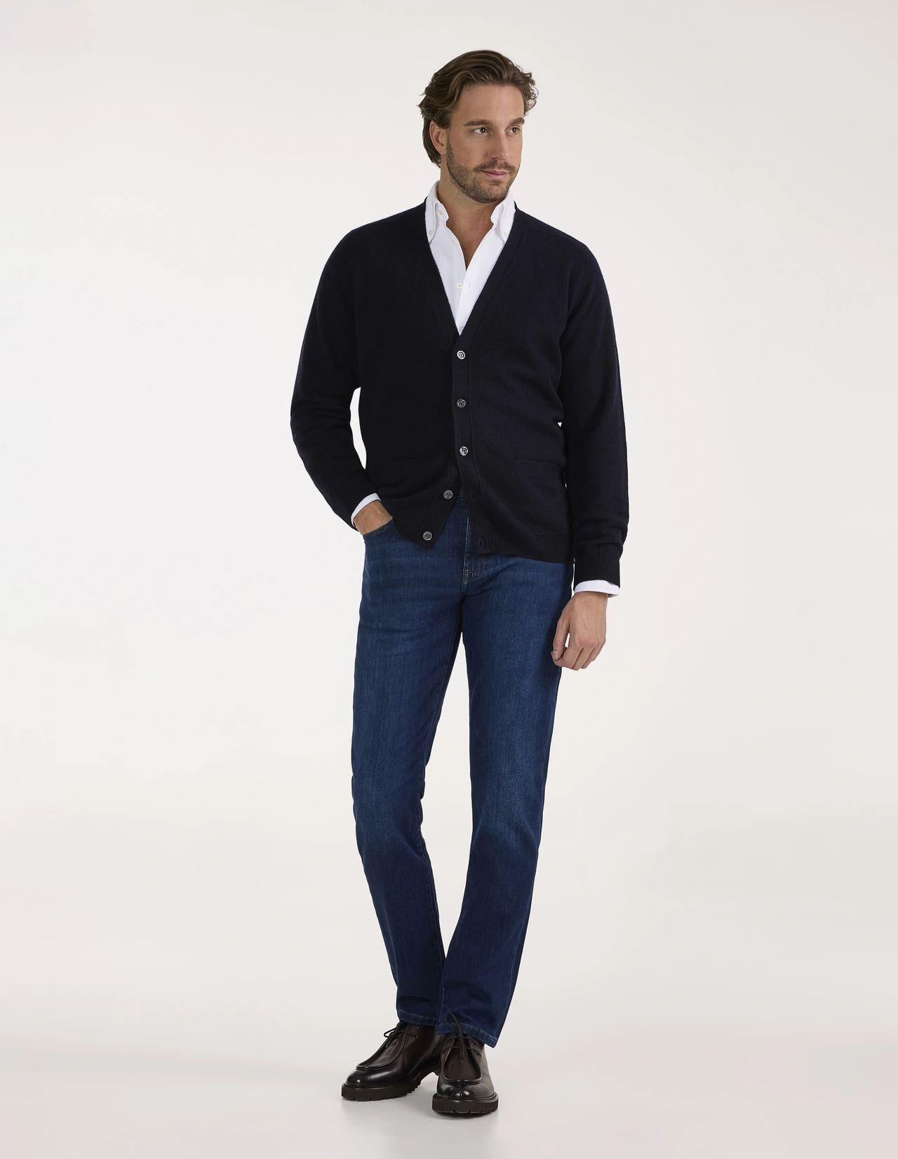 Cornwall Cardigan Lammull Navy 48