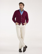 Cornwall Cardigan Lammull Vinröd 48