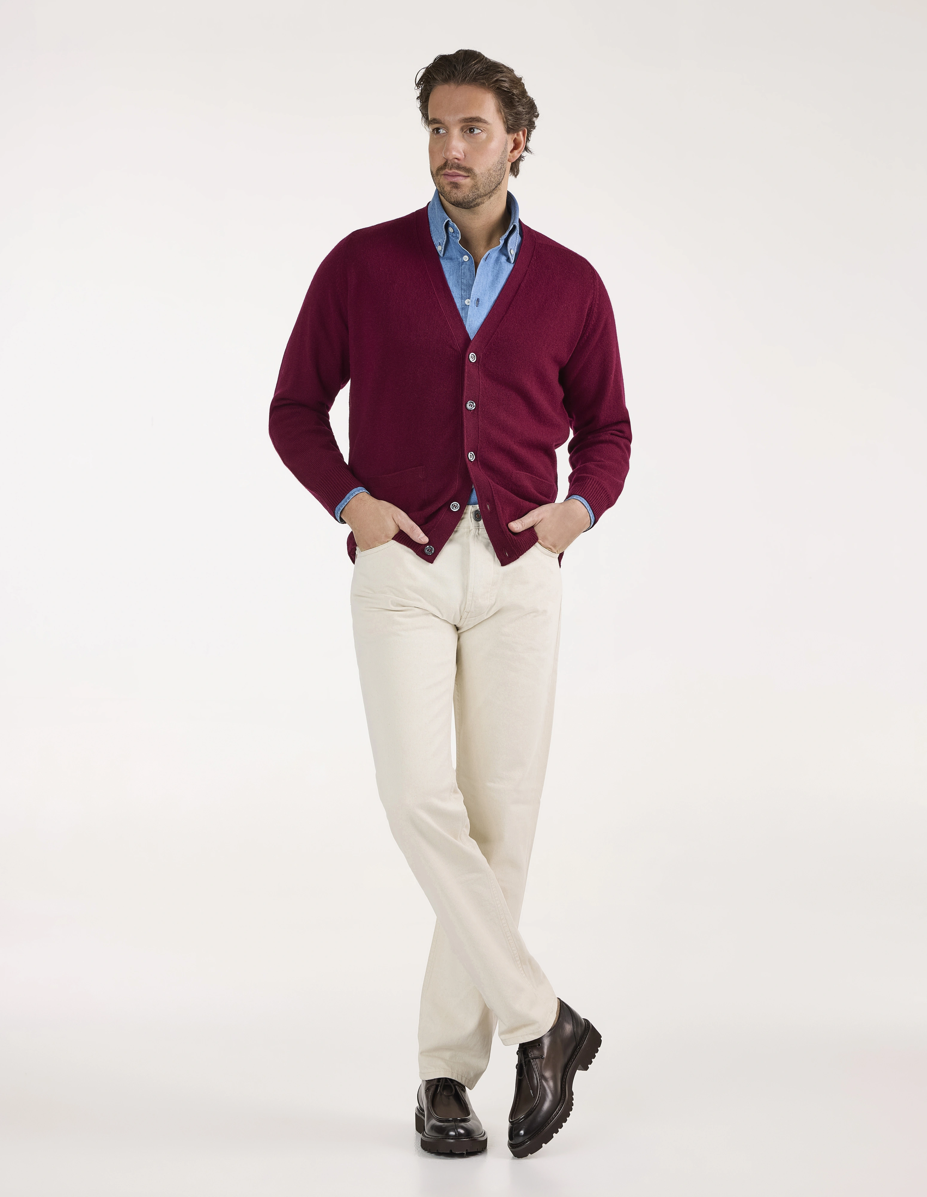 Cornwall Cardigan Lammull Vinröd