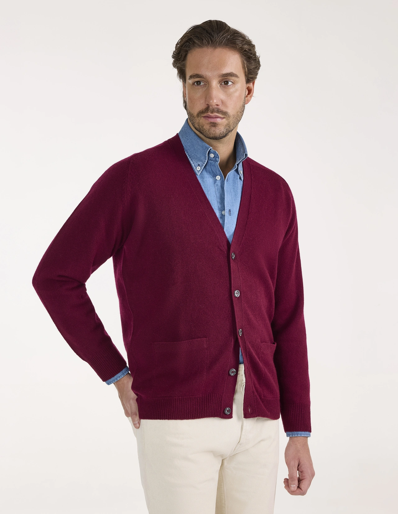 Cornwall Cardigan Lammull Vinröd 58