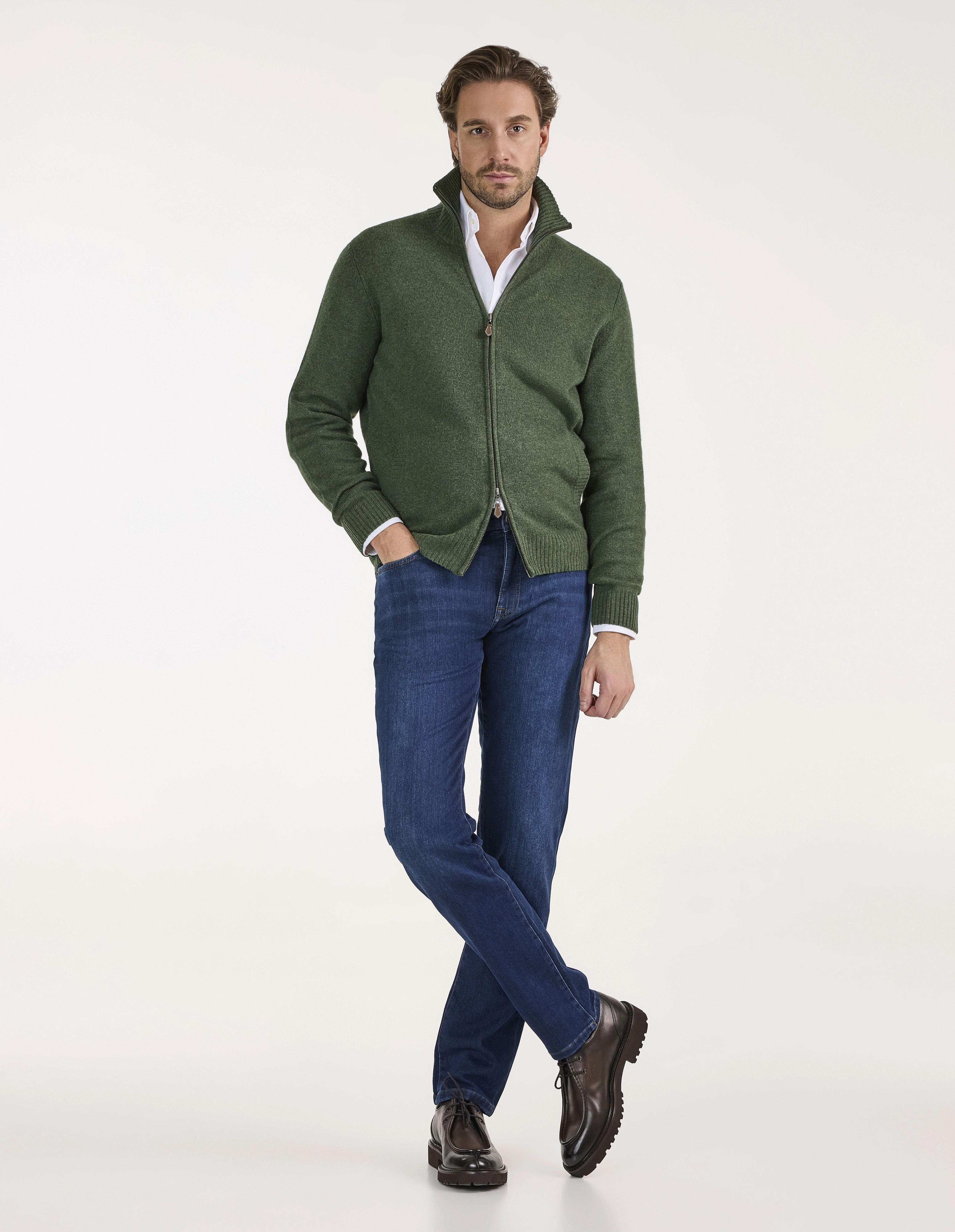 Ballater Cardigan Lammull Mossgrön