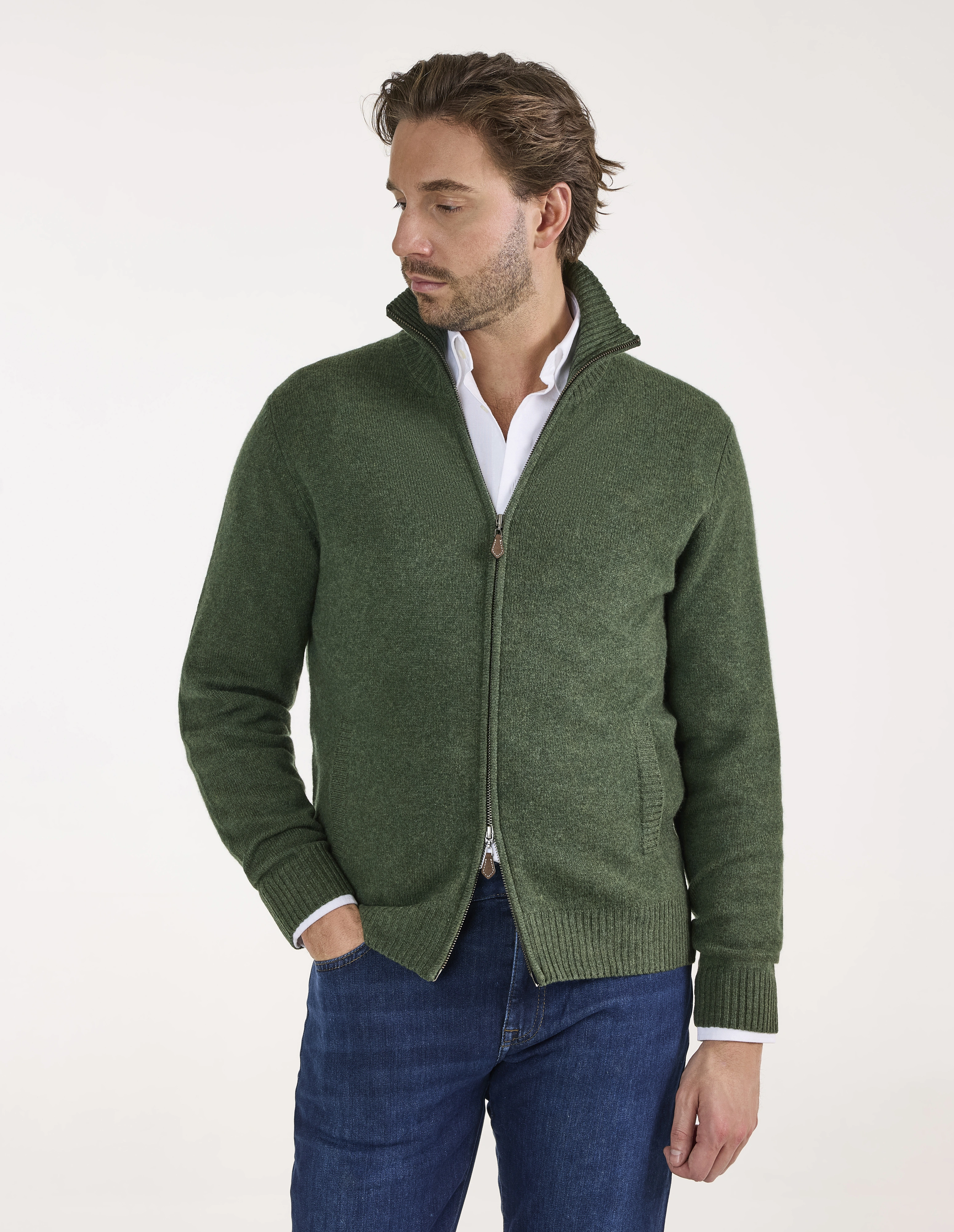 Ballater Cardigan Lammull Mossgrön