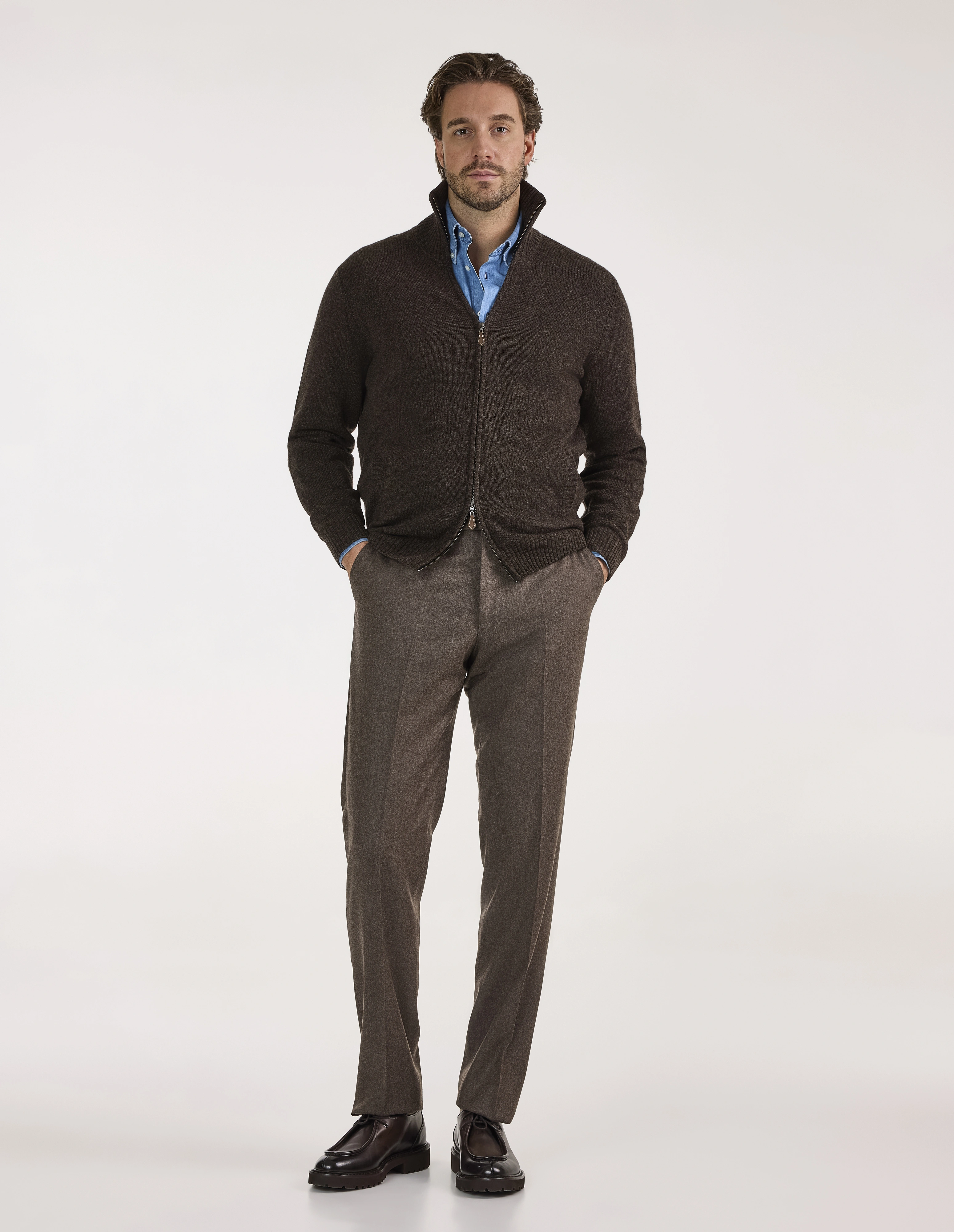 Ballater Cardigan Lammull Mörkbrun