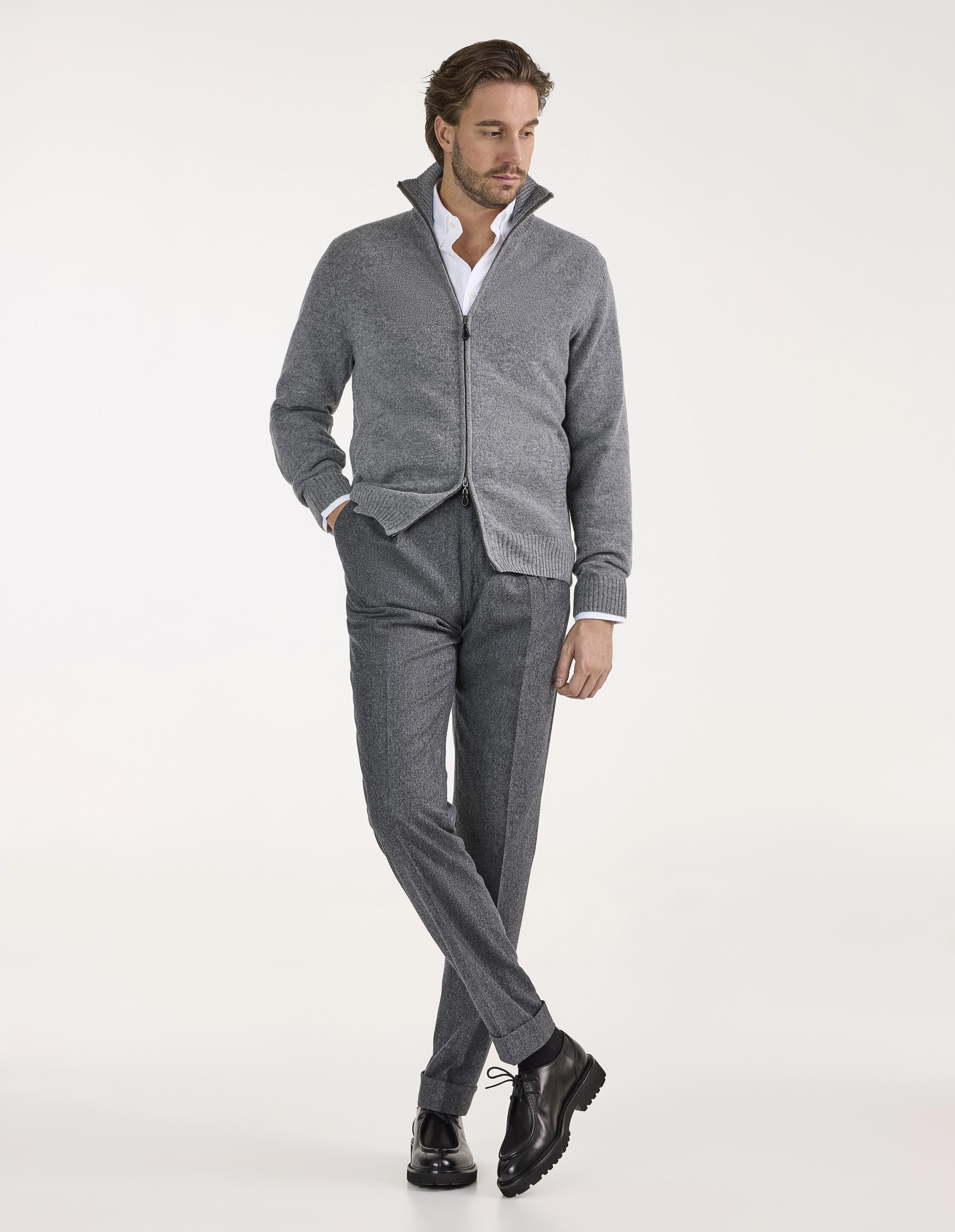 Ballater Cardigan Lammull Ljusgrå