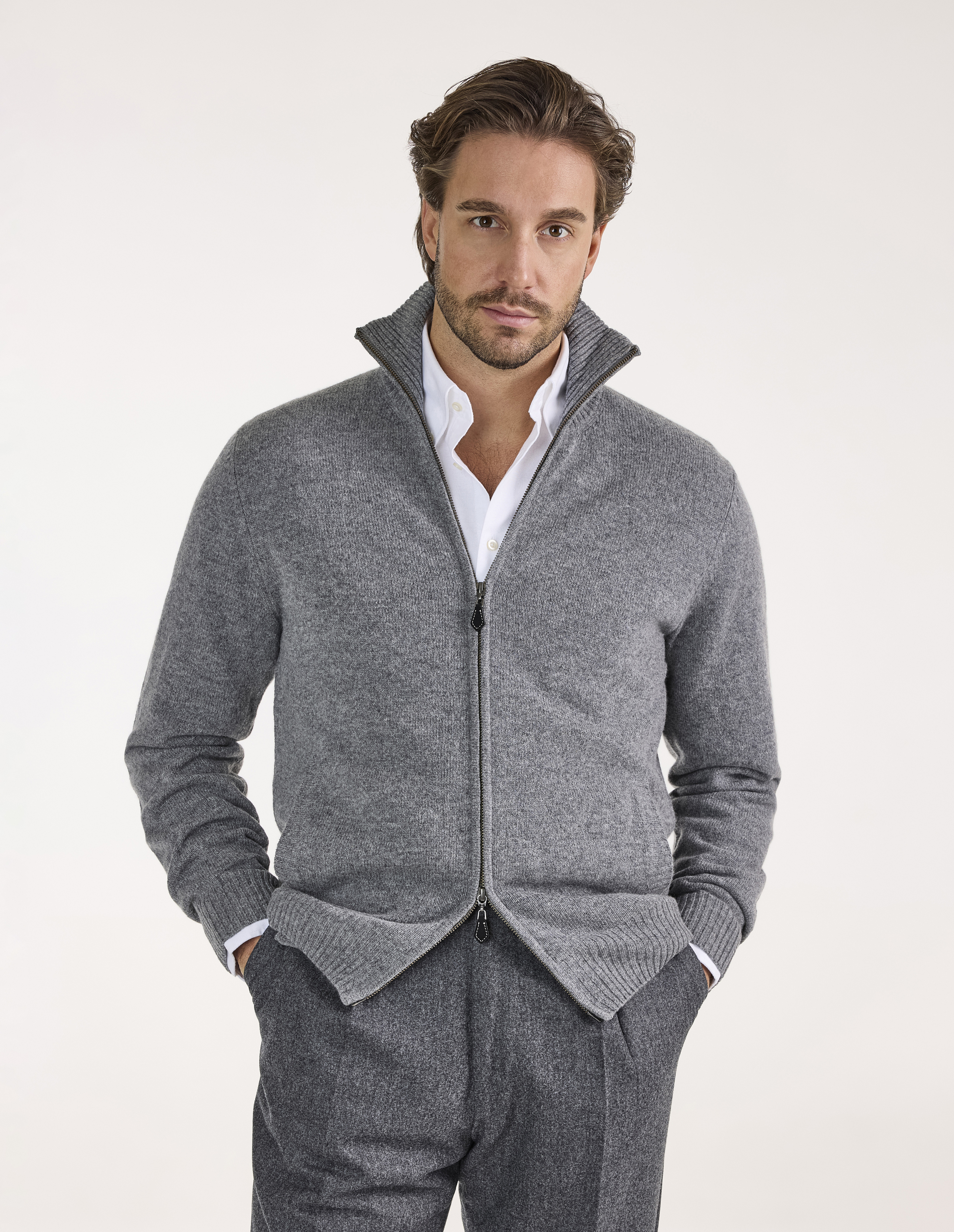 Ballater Cardigan Lammull Gråbeige