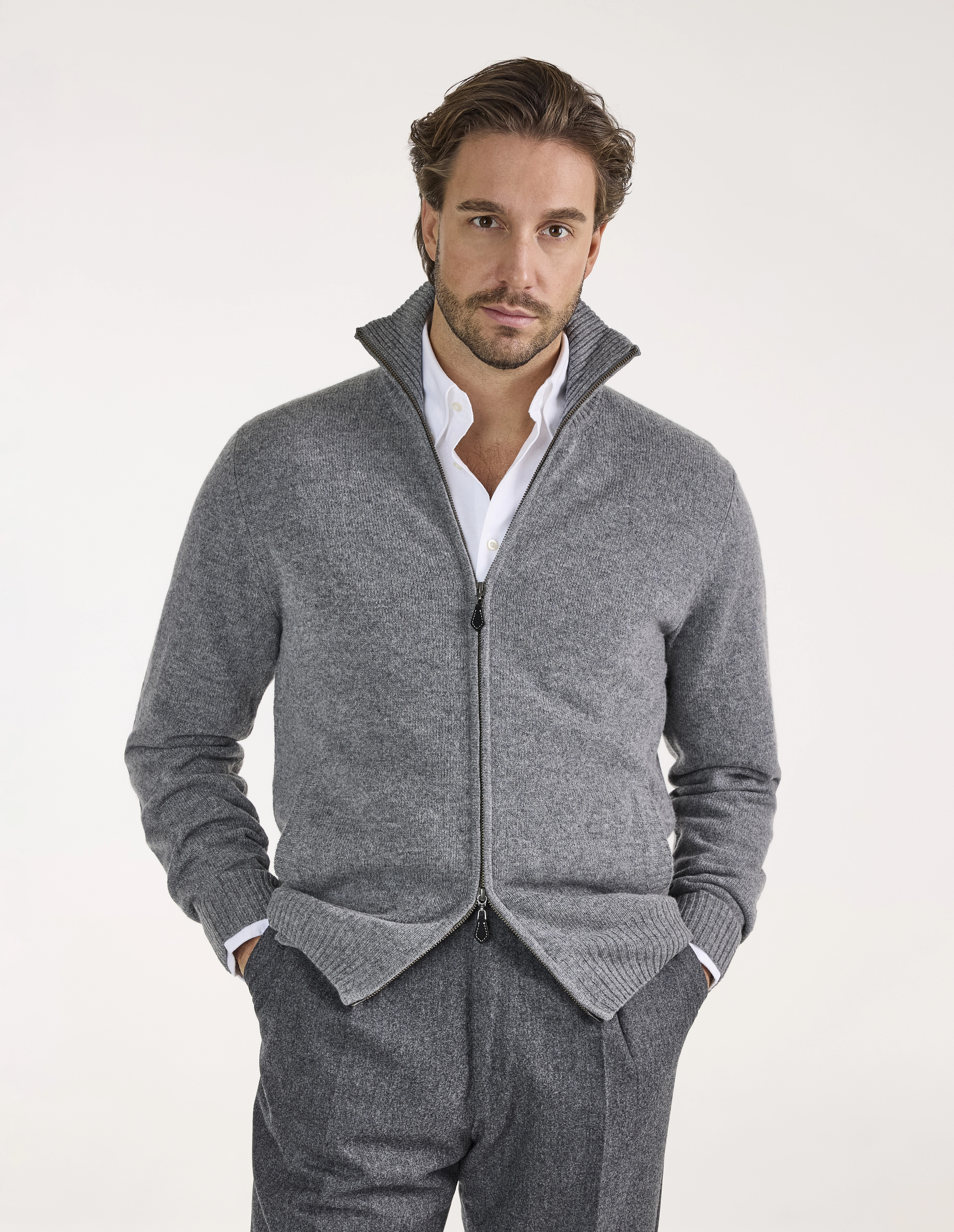 Ballater Cardigan Lammull Ljusgrå