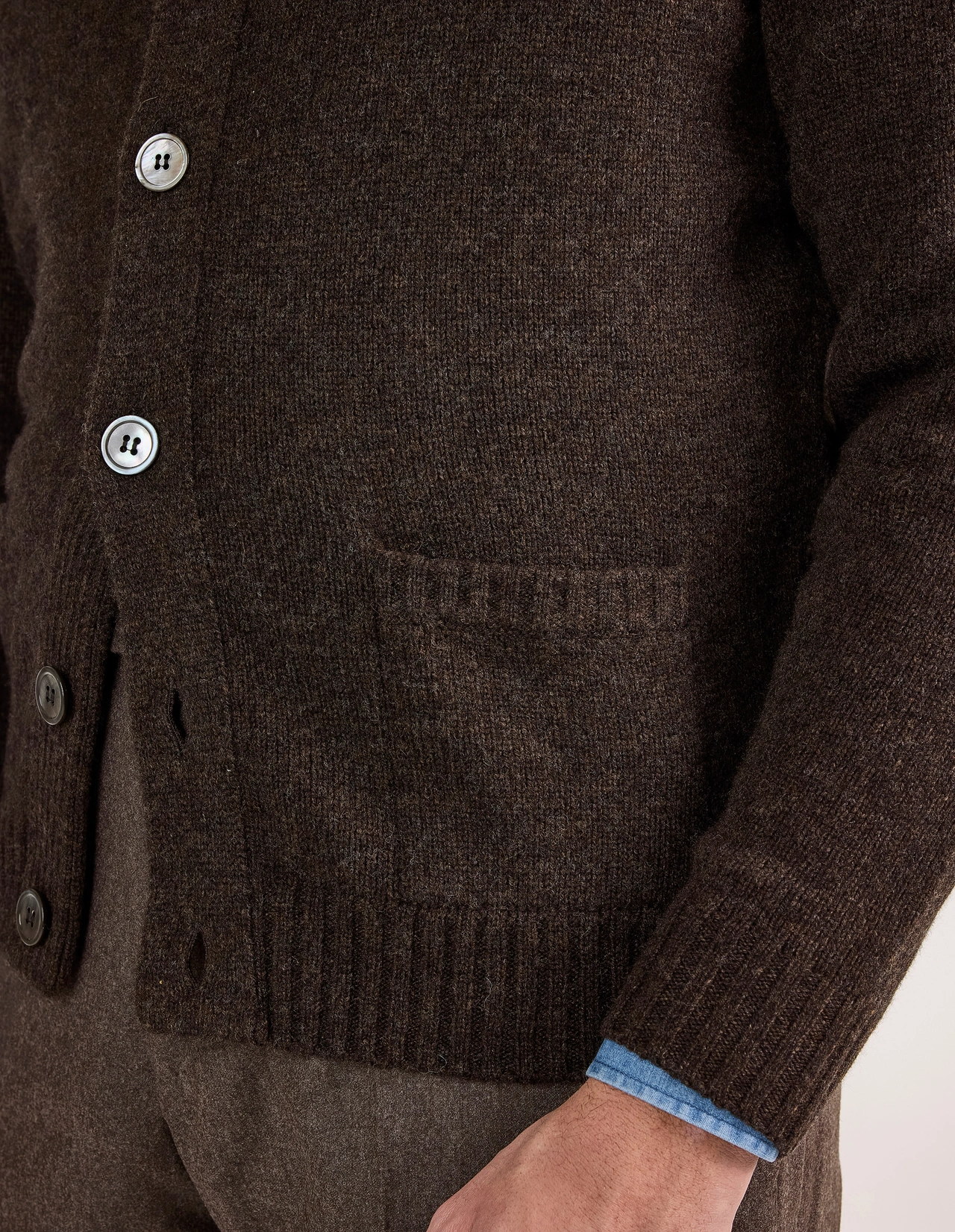Landford Cardigan Lammull Mörkbrun