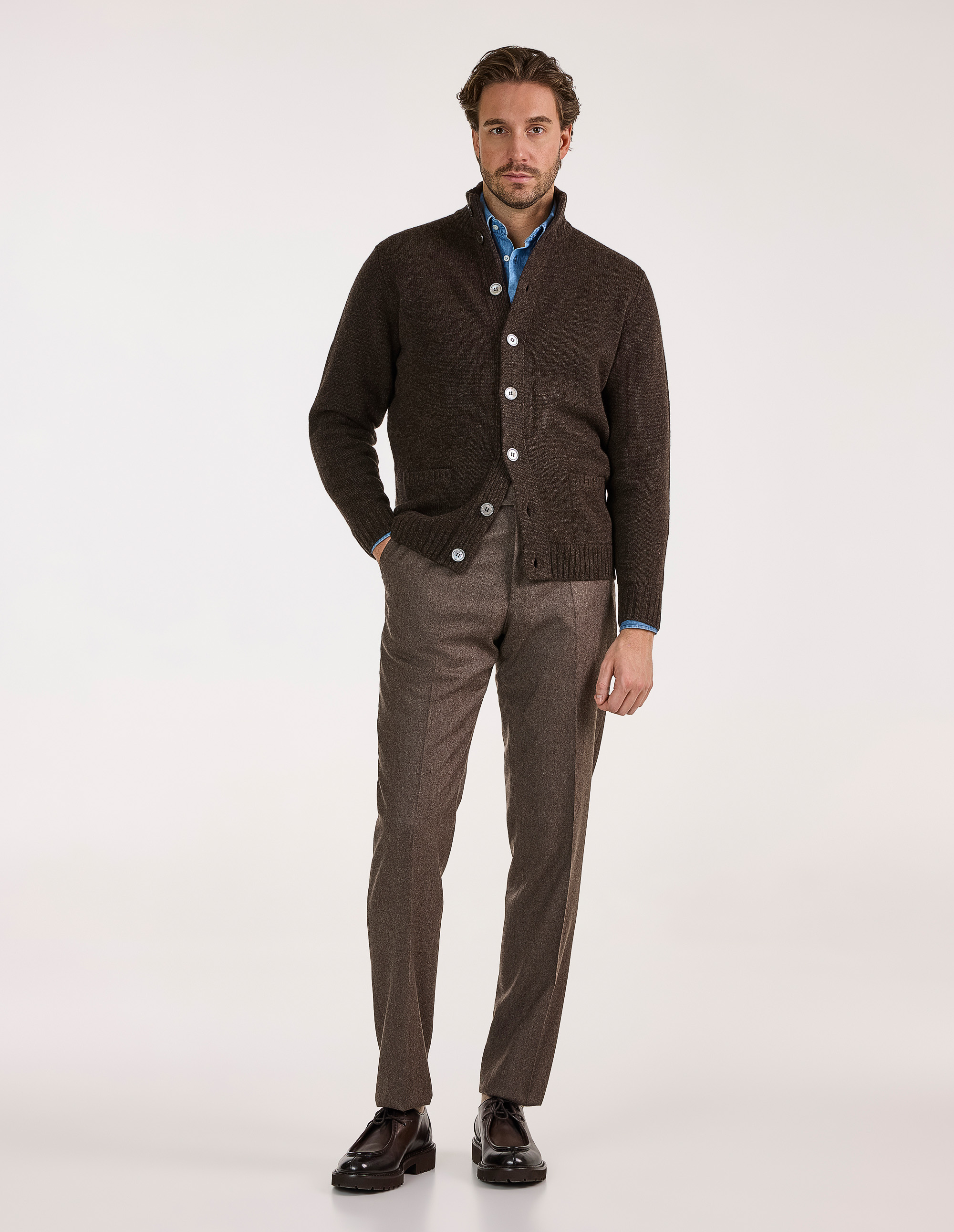 Landford Cardigan Lammull Mörkbrun