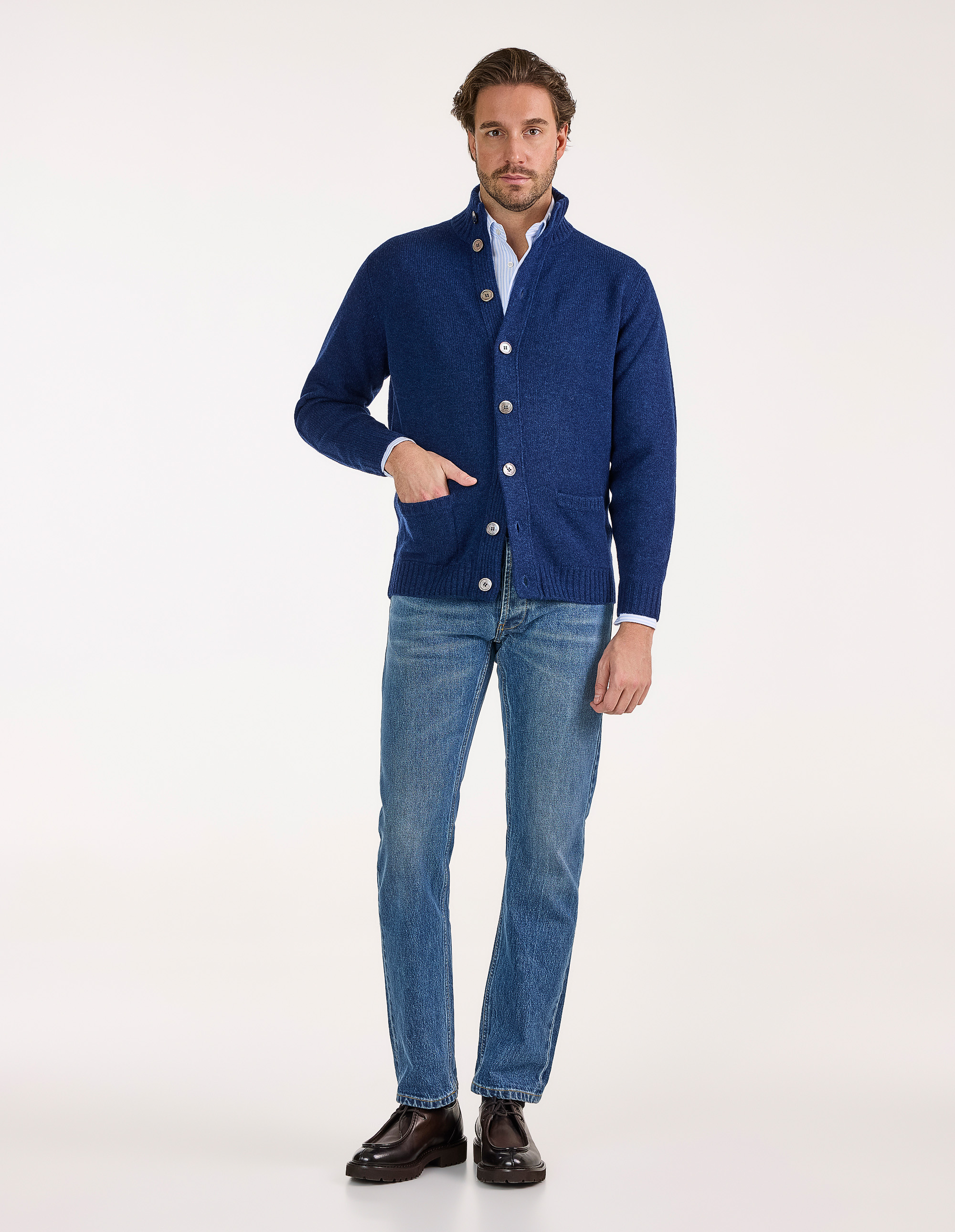 Landford Cardigan Lammull Mörkblå