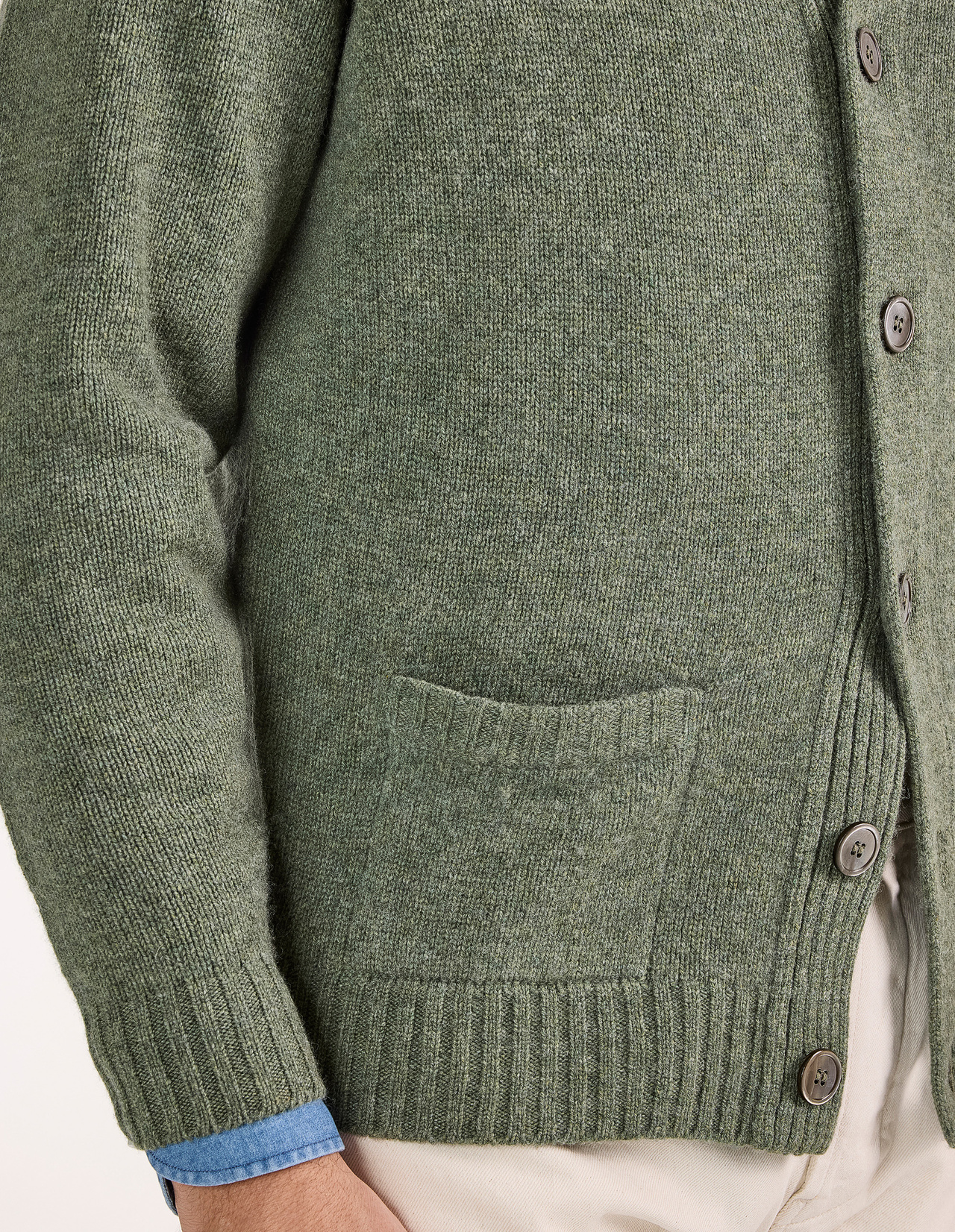 Landford Cardigan Lammull Olivgrön