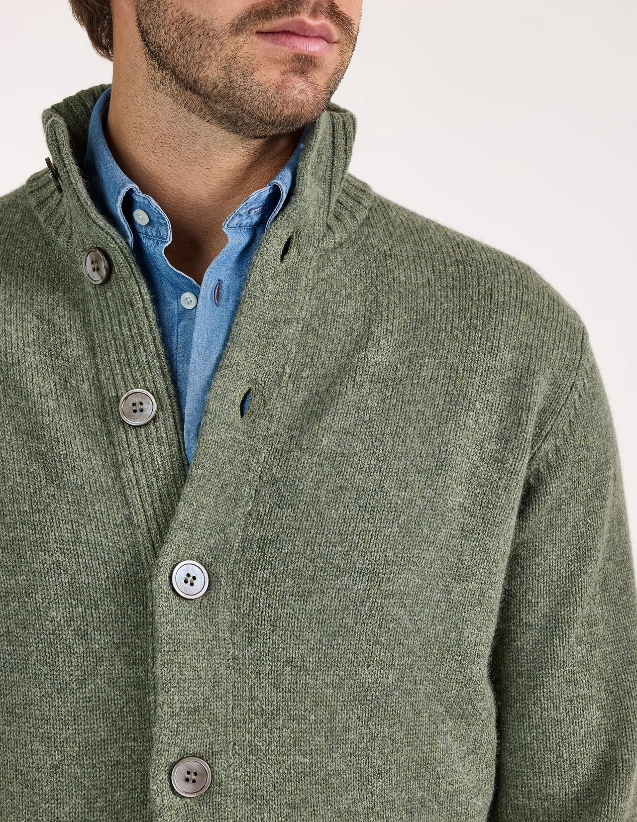 Landford Cardigan Lammull Olivgrön
