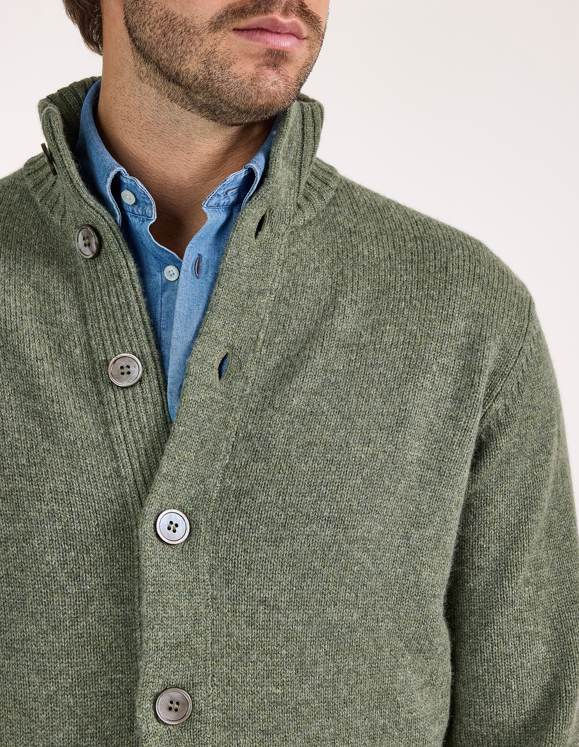 Landford Cardigan Lammull Olivgrön