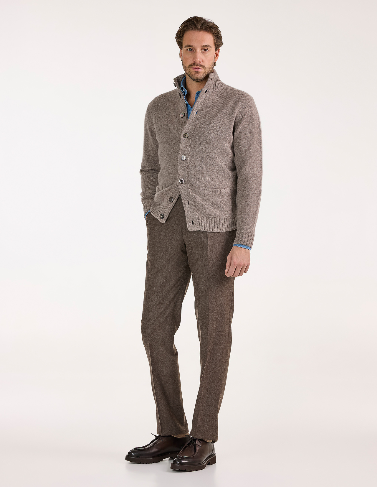 Landford Cardigan Lammull Gråbeige