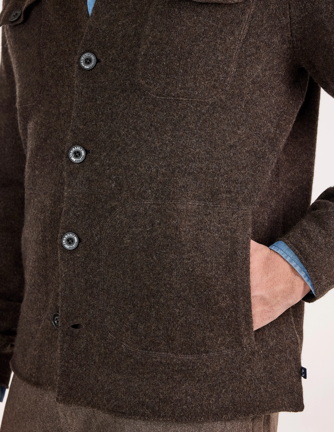 Ferndale Stickad Overshirt Ull Mörkbrun