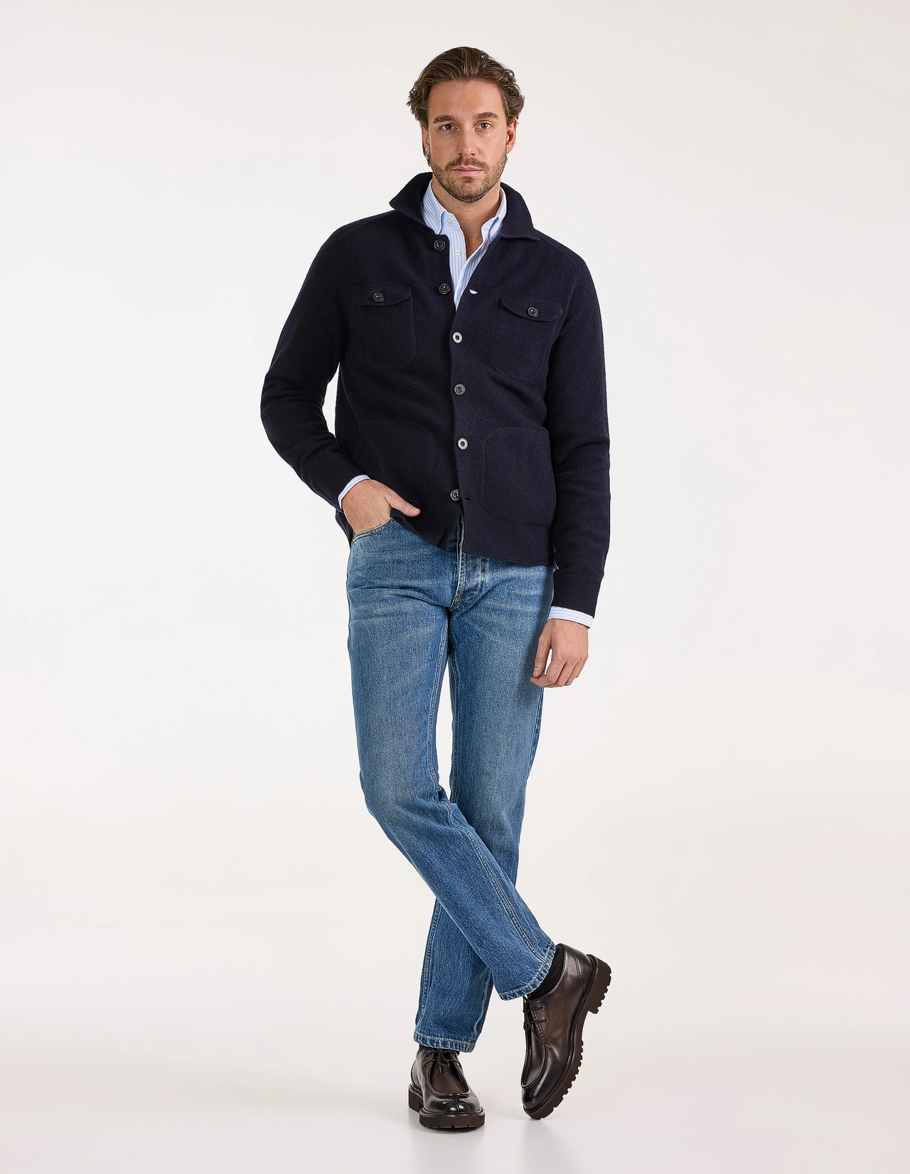 Ferndale Stickad Overshirt Ull Navy