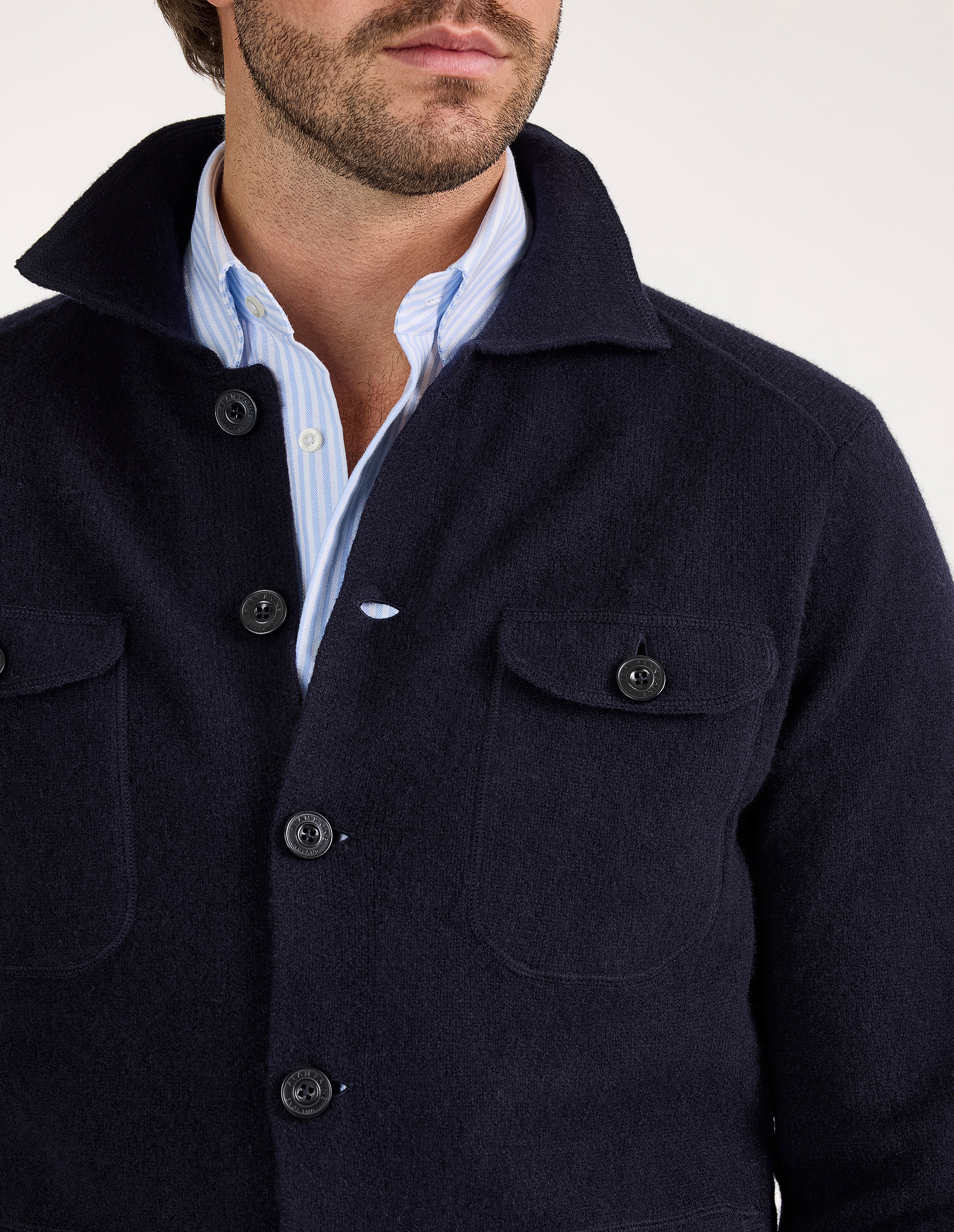 Ferndale Stickad Overshirt Ull Navy