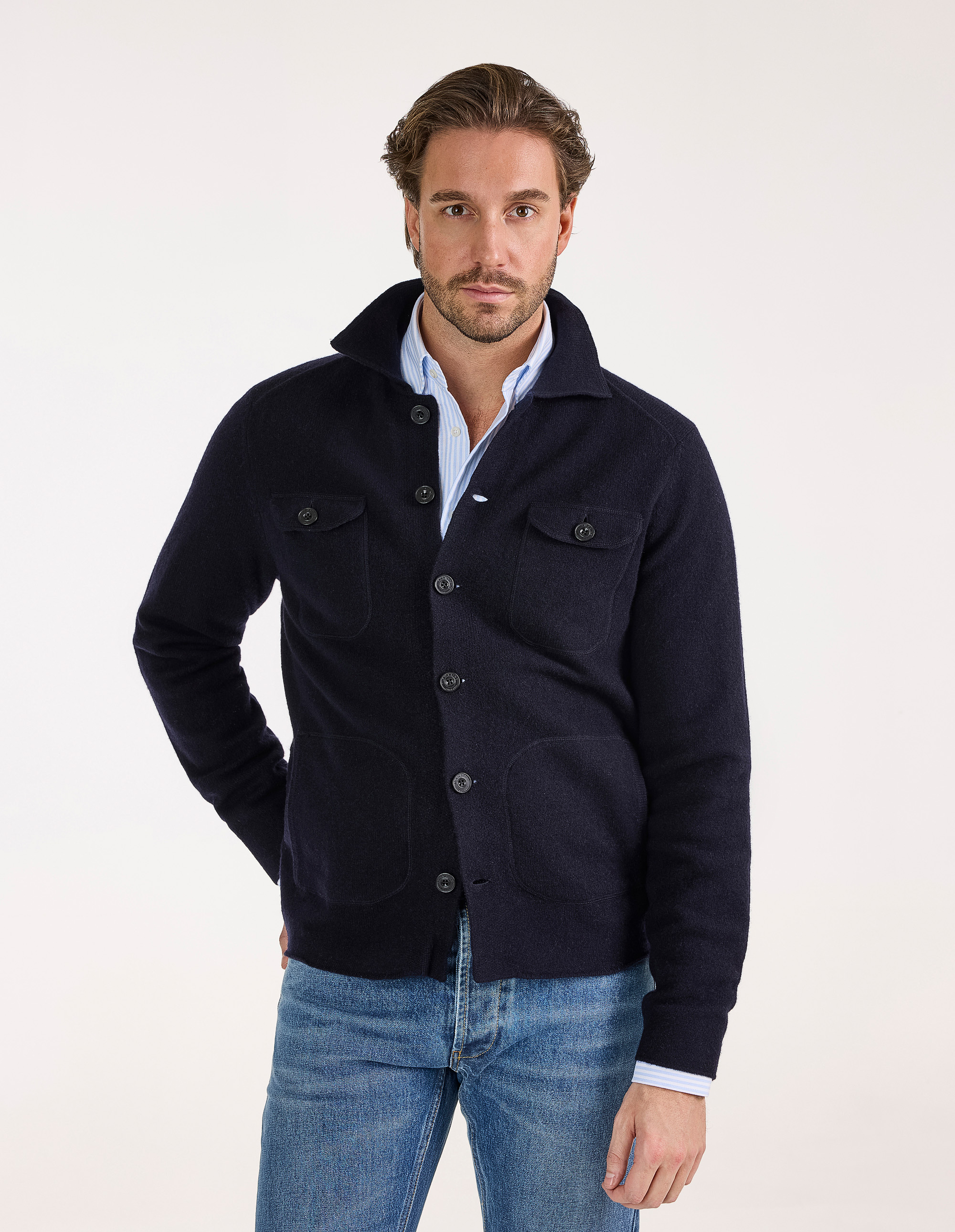 Ferndale Stickad Overshirt Ull Navy