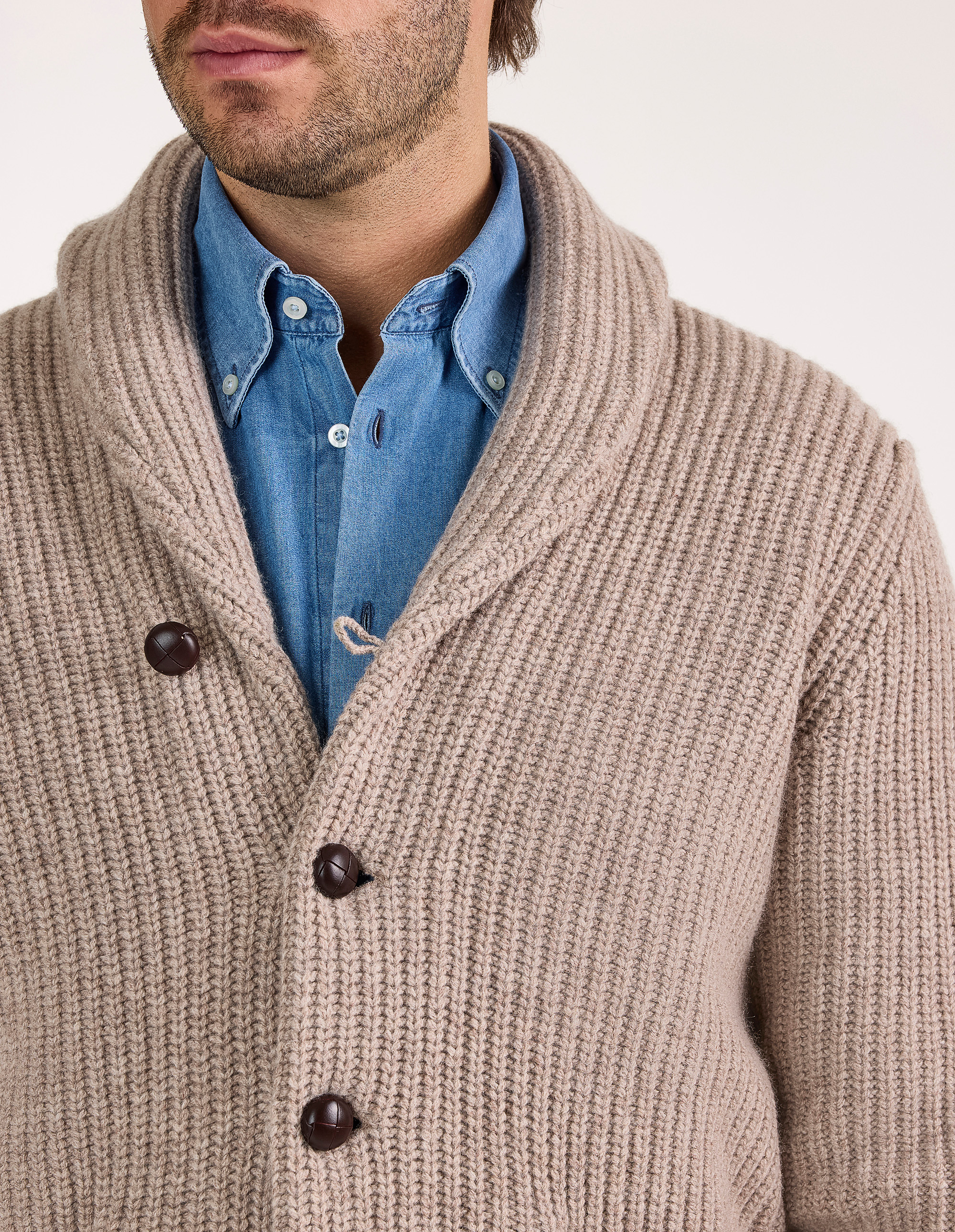 Unsworth Cardigan Lammull Ljusbeige