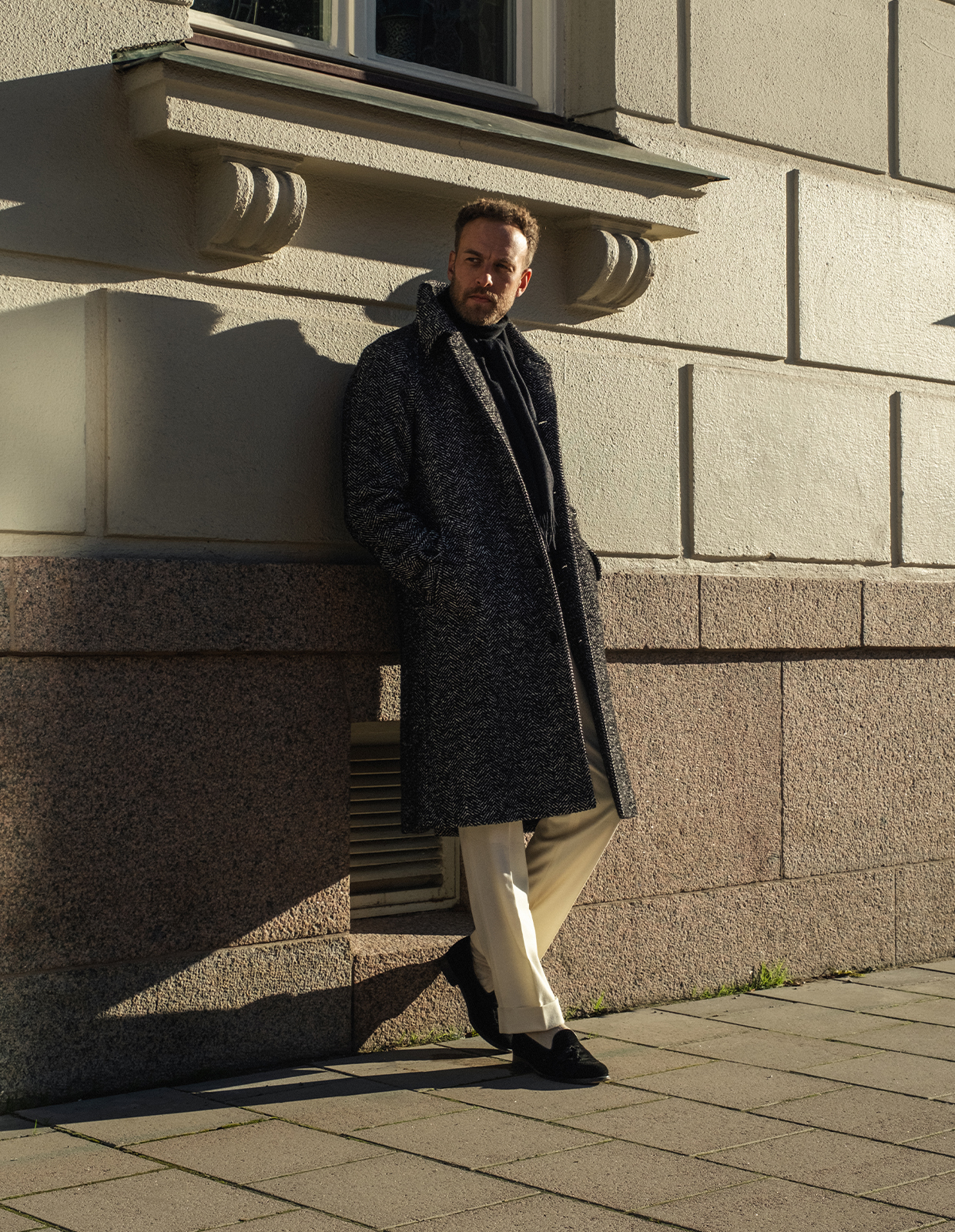 Sartorial Raglan Rock Fiskbensmönstrad Grå 48