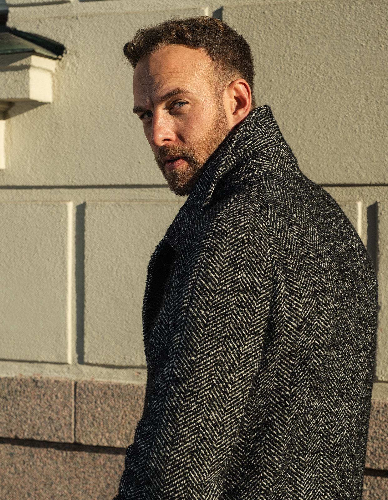 Sartorial Raglan Rock Fiskbensmönstrad Grå 48