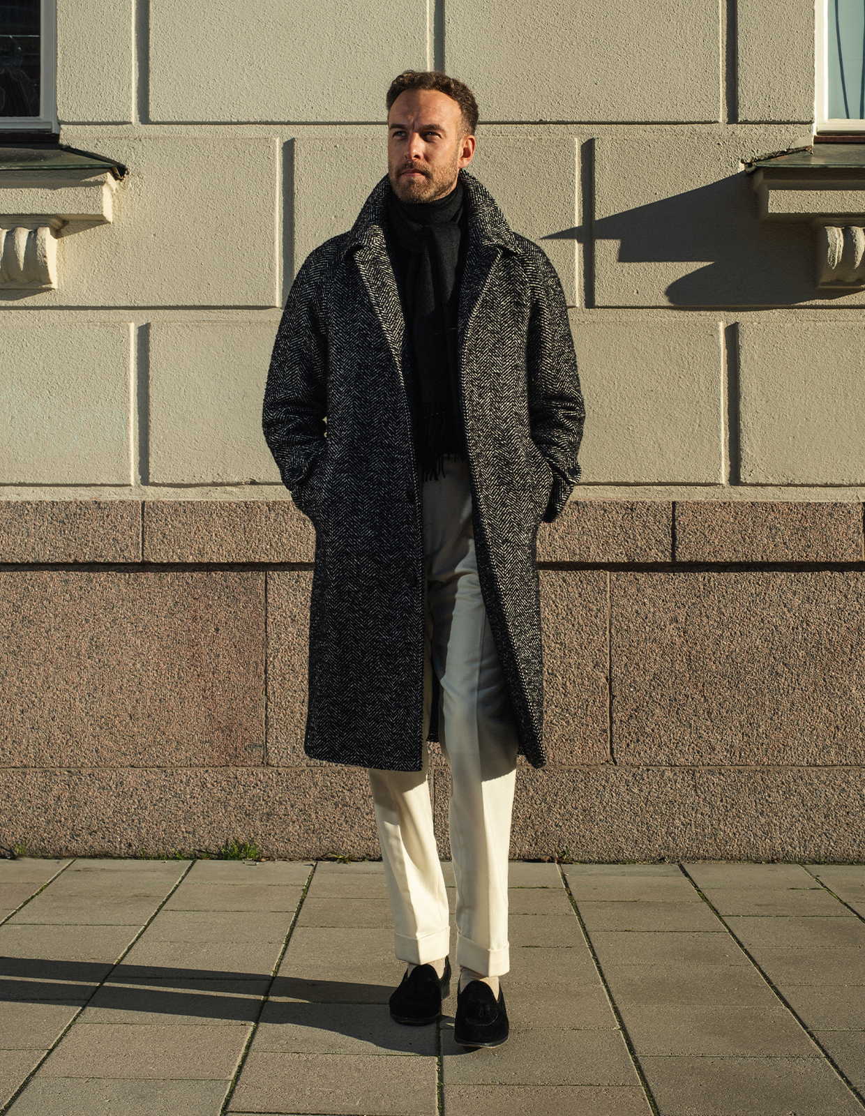 Sartorial Raglan Rock Fiskbensmönstrad Grå