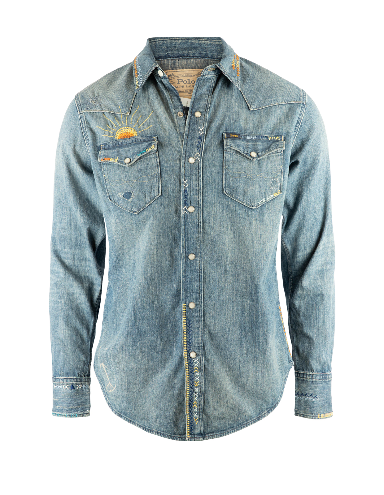 Skjorta Denim Western Denimblå/Brodyr