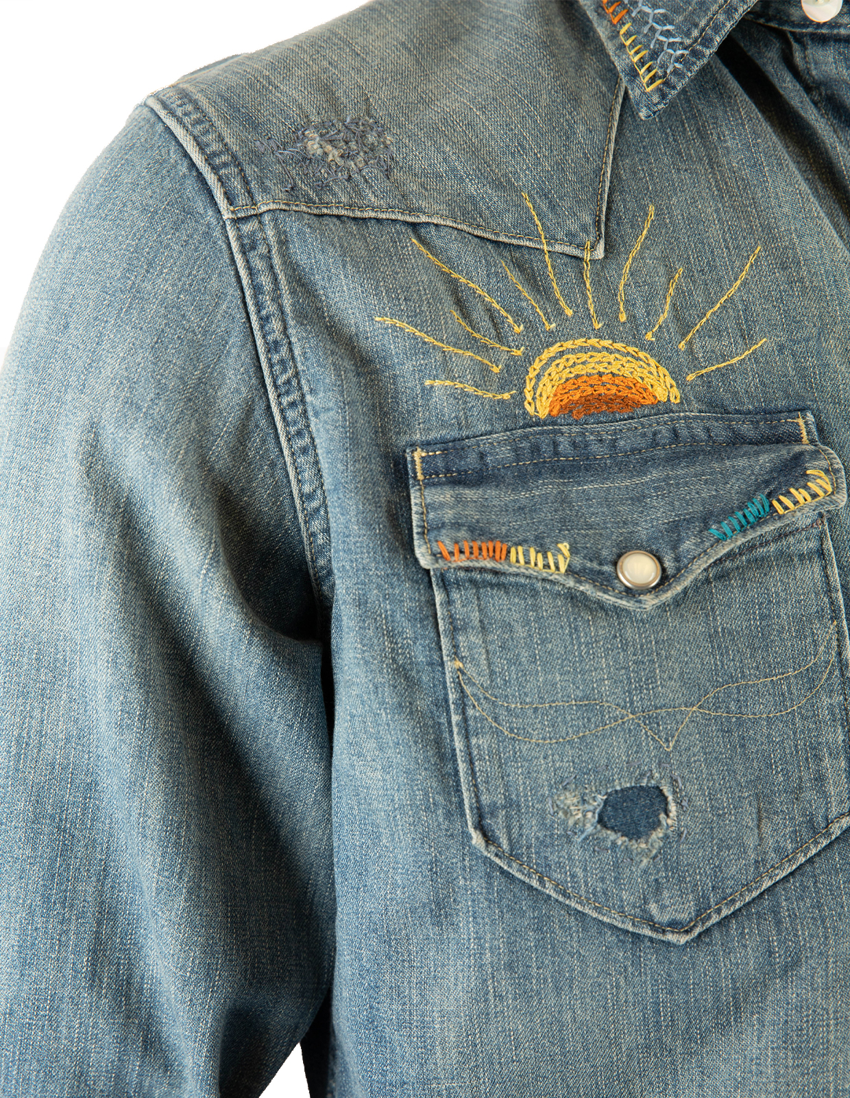 Skjorta Denim Western Denimblå/Brodyr XL