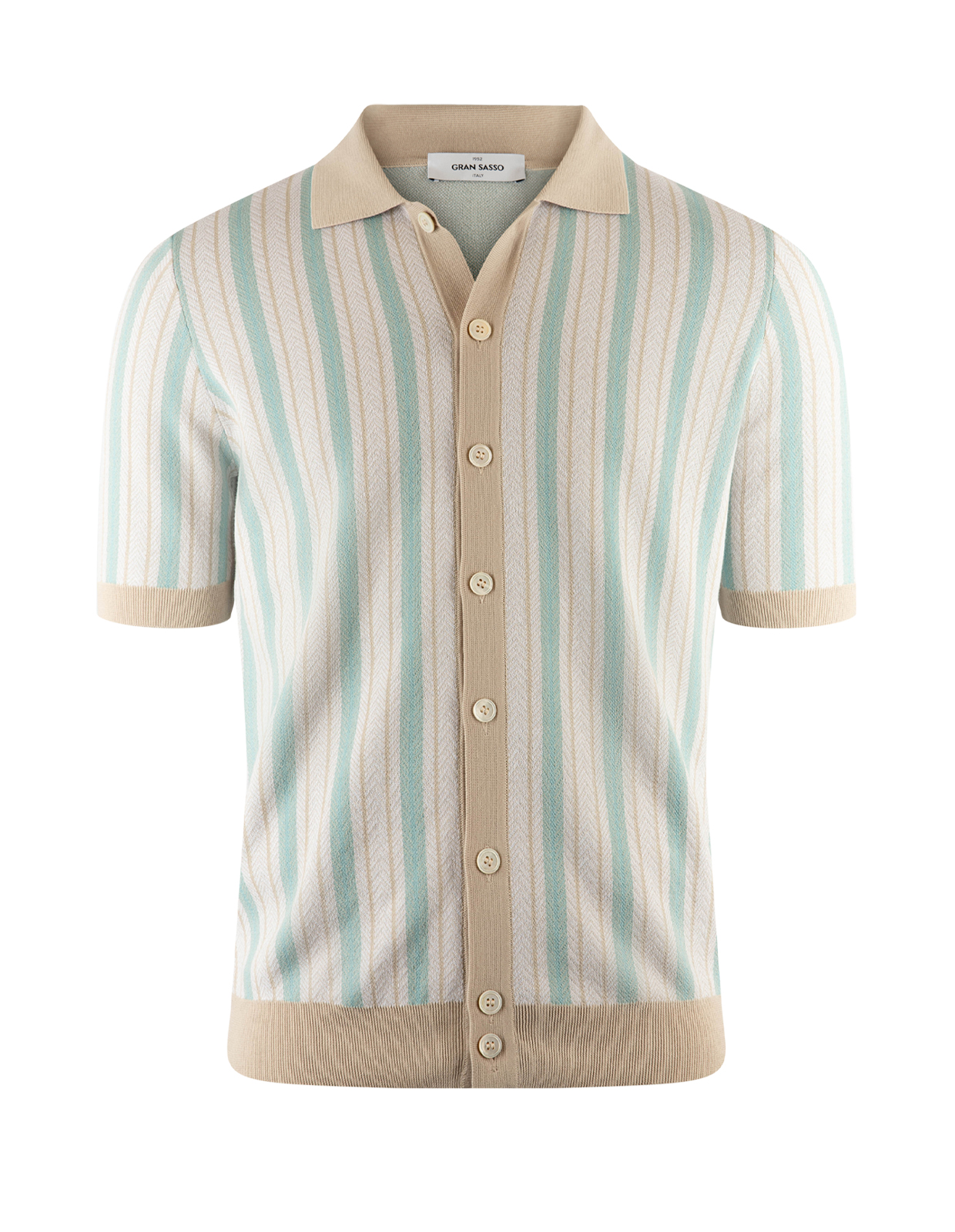 Bowling Shirt Jacquard fiskben Beige/Turkos