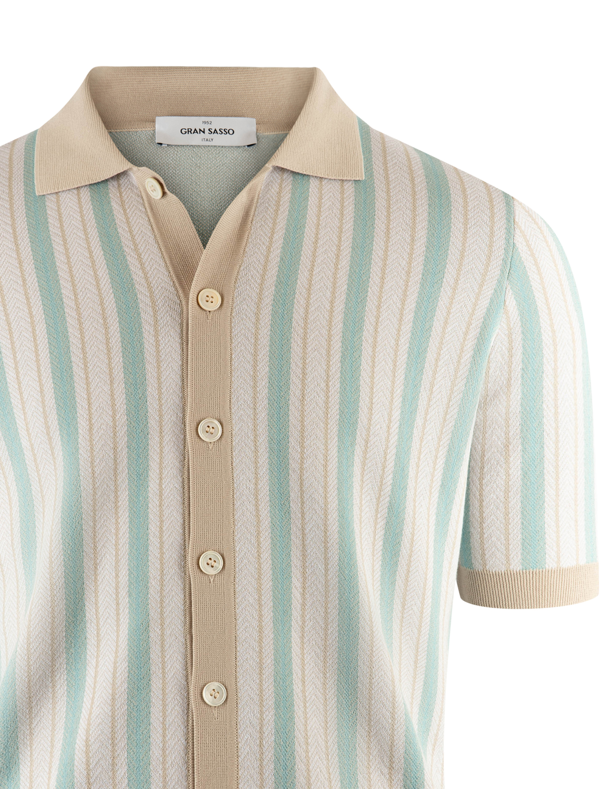 Bowling Shirt Jacquard fiskben Beige/Turkos