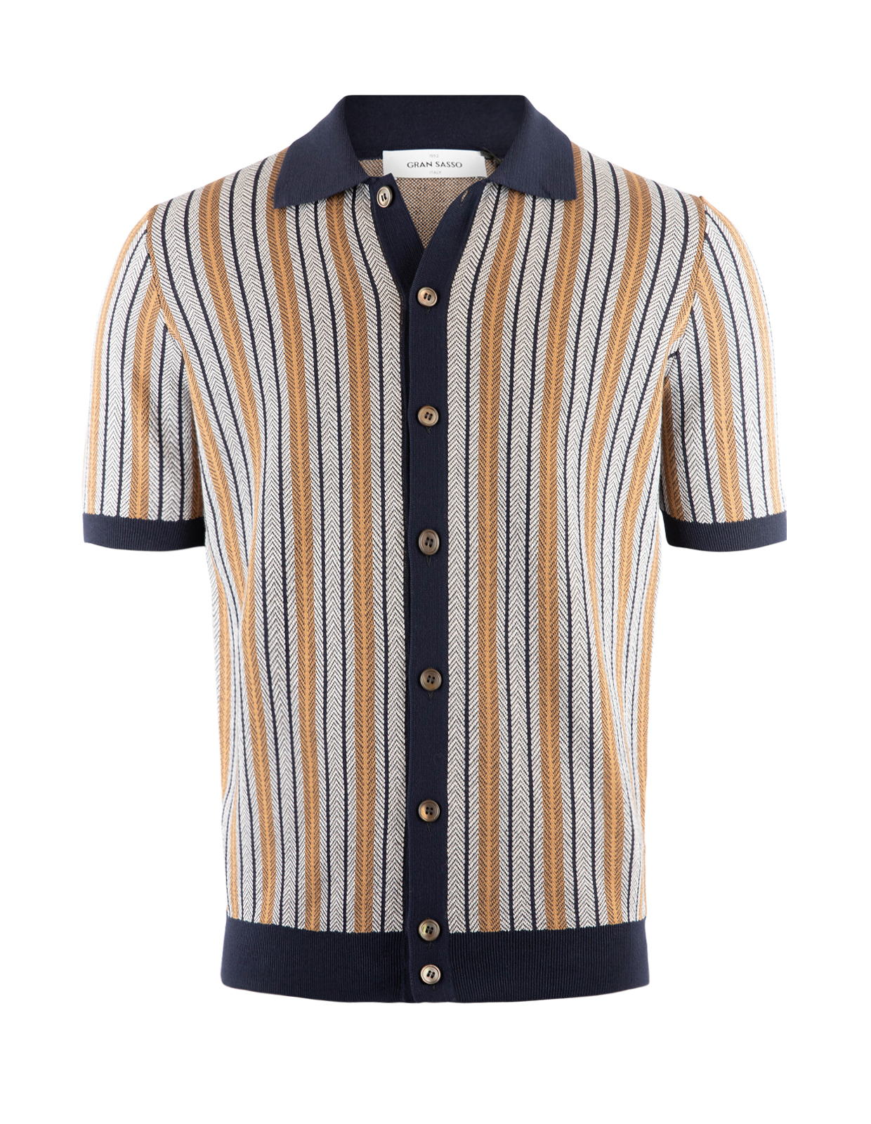 Bowling Shirt Jacquard fiskben Navy/Brun