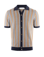 Bowling Shirt Jacquard fiskben Navy/Brun
