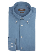 Slim Fit Button Down Denim Shirt Washed Blue Stl 40