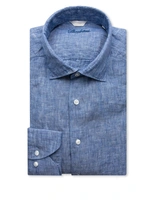 Fitted Body Skjorta Linne Mellanblå