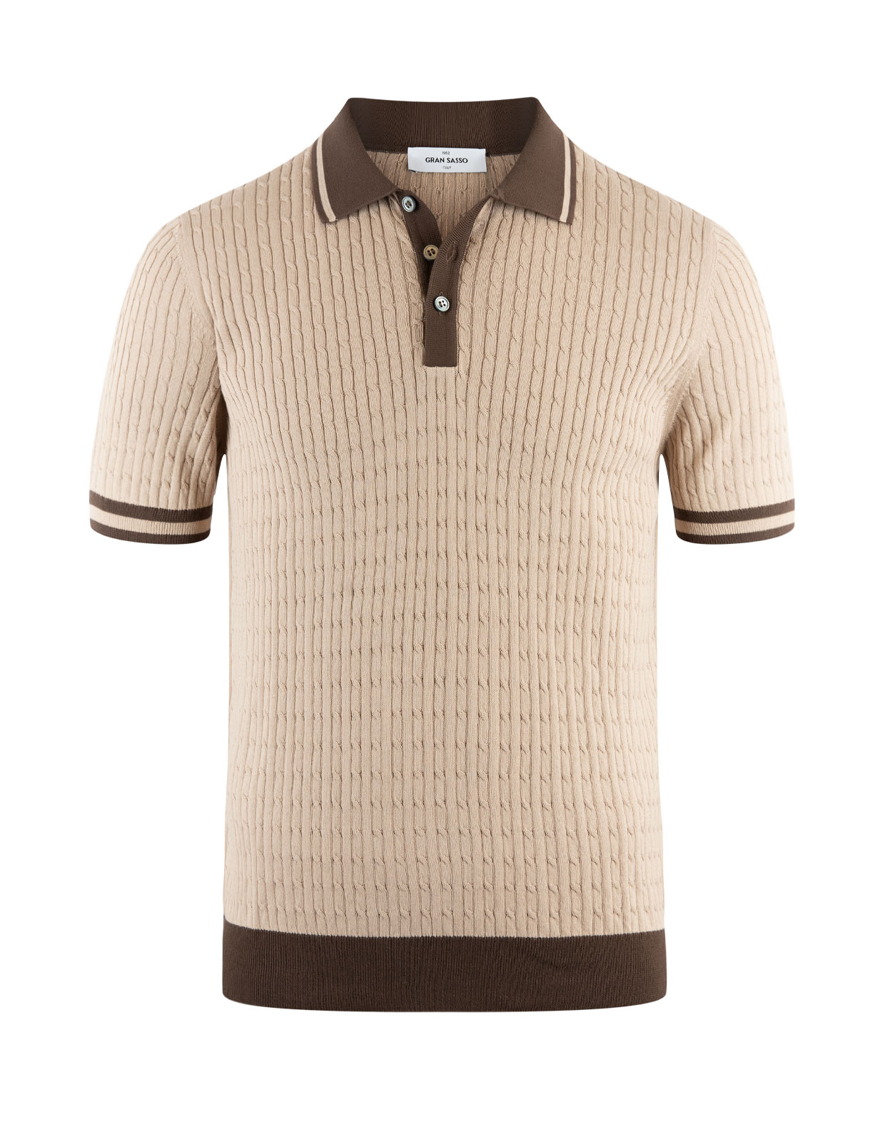 Cable Retro Polo Shirt Ljusbeige/Brun
