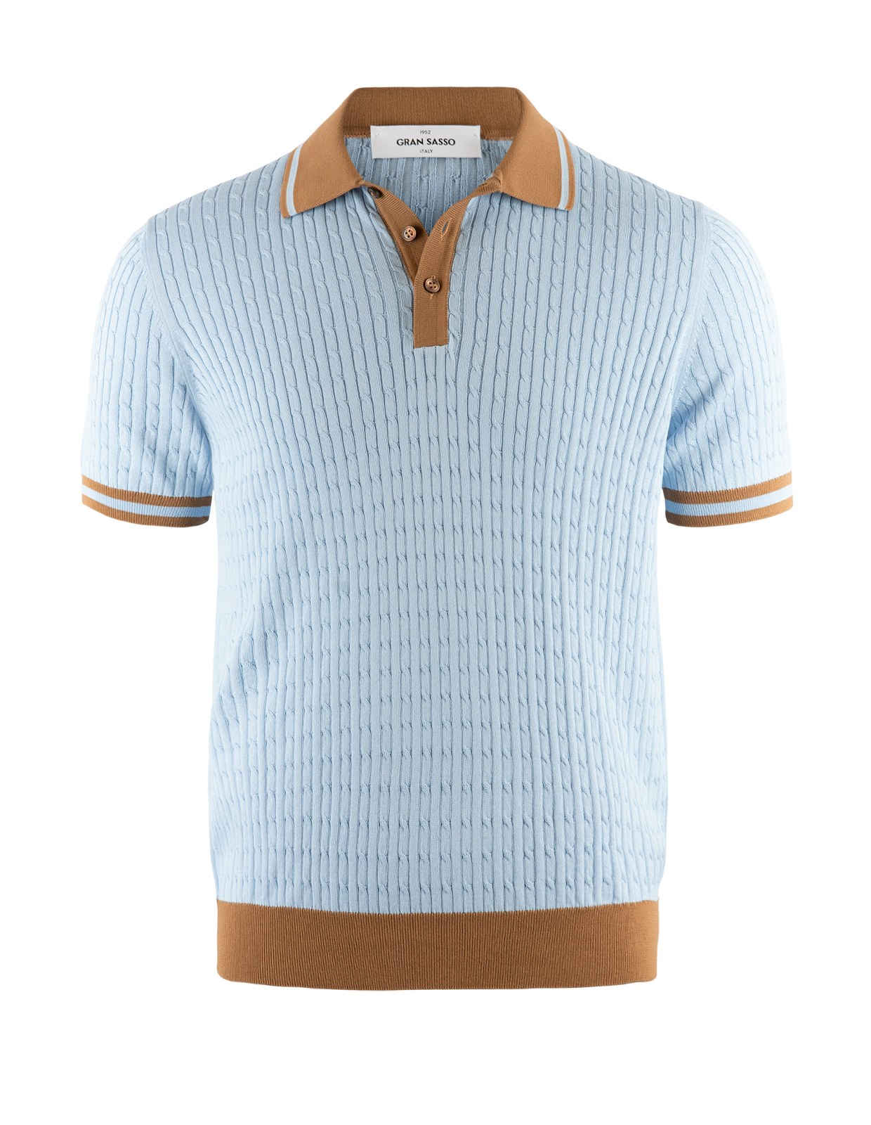 Cable Retro Polo Shirt Ljusblå/Brun