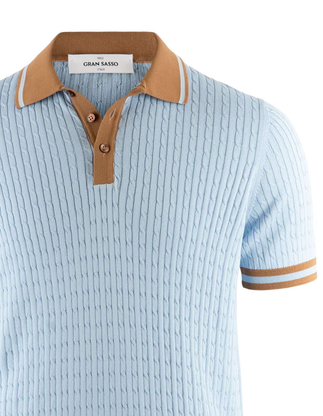 Cable Retro Polo Shirt Ljusblå/Brun
