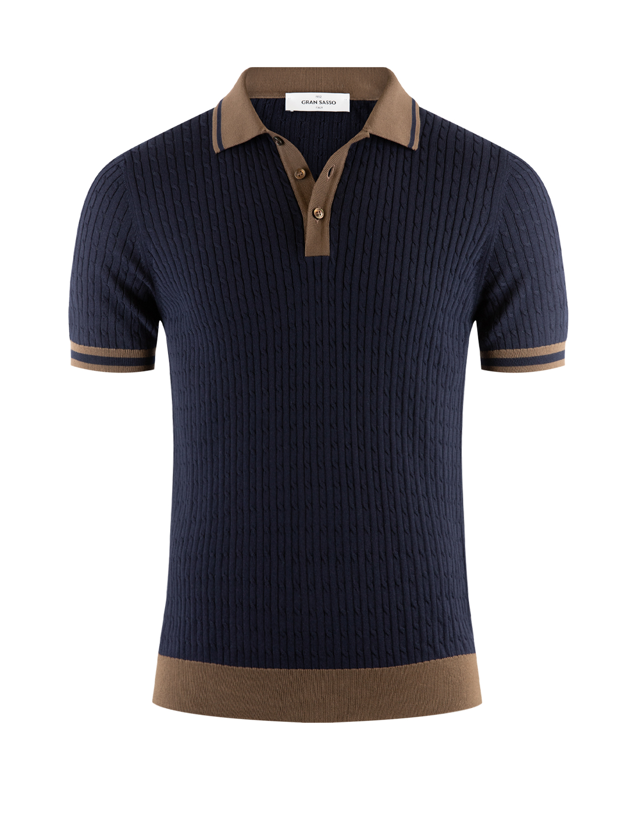 Cable Retro Polo Shirt Navy/Brun 58