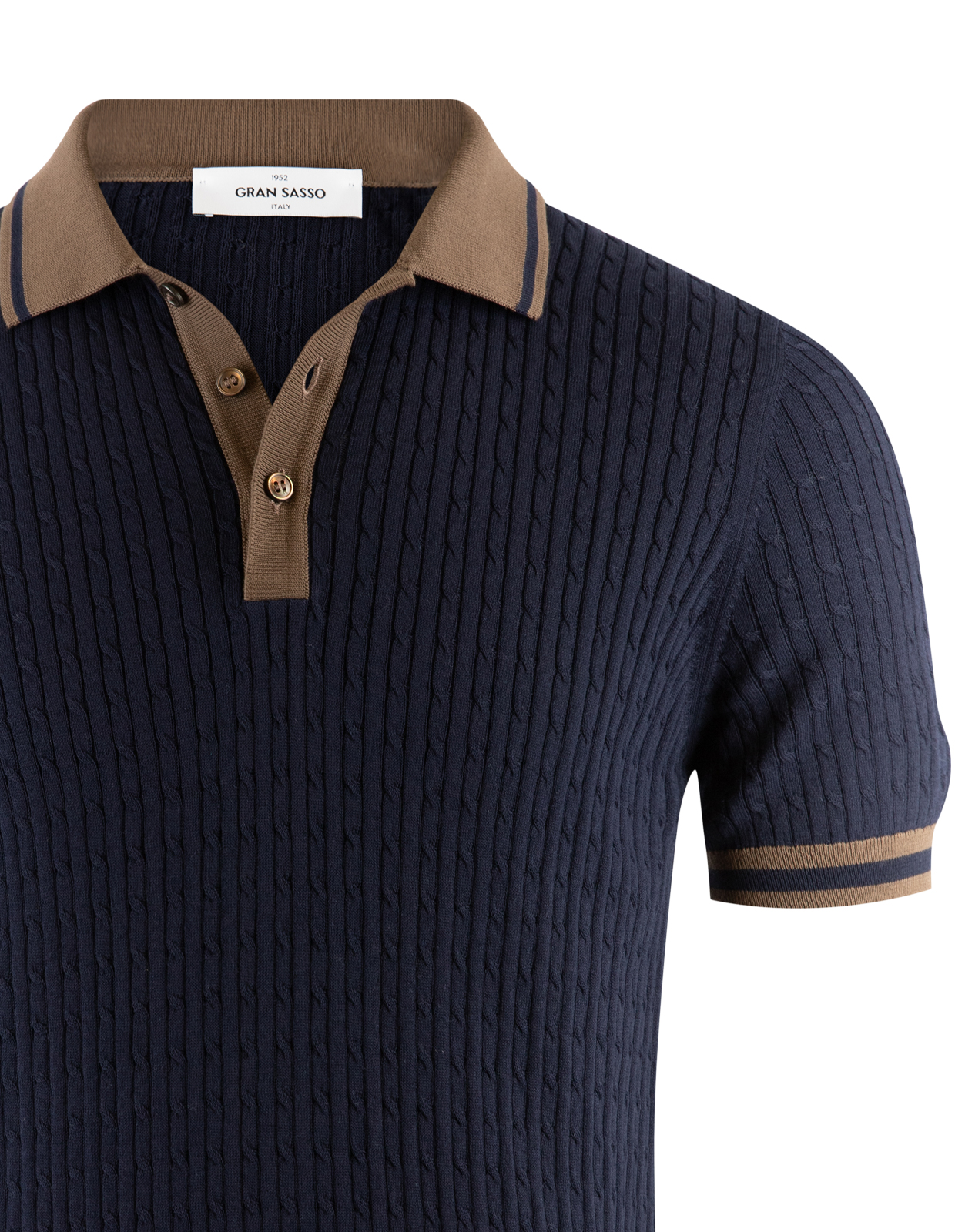 Cable Retro Polo Shirt Navy/Brun 58