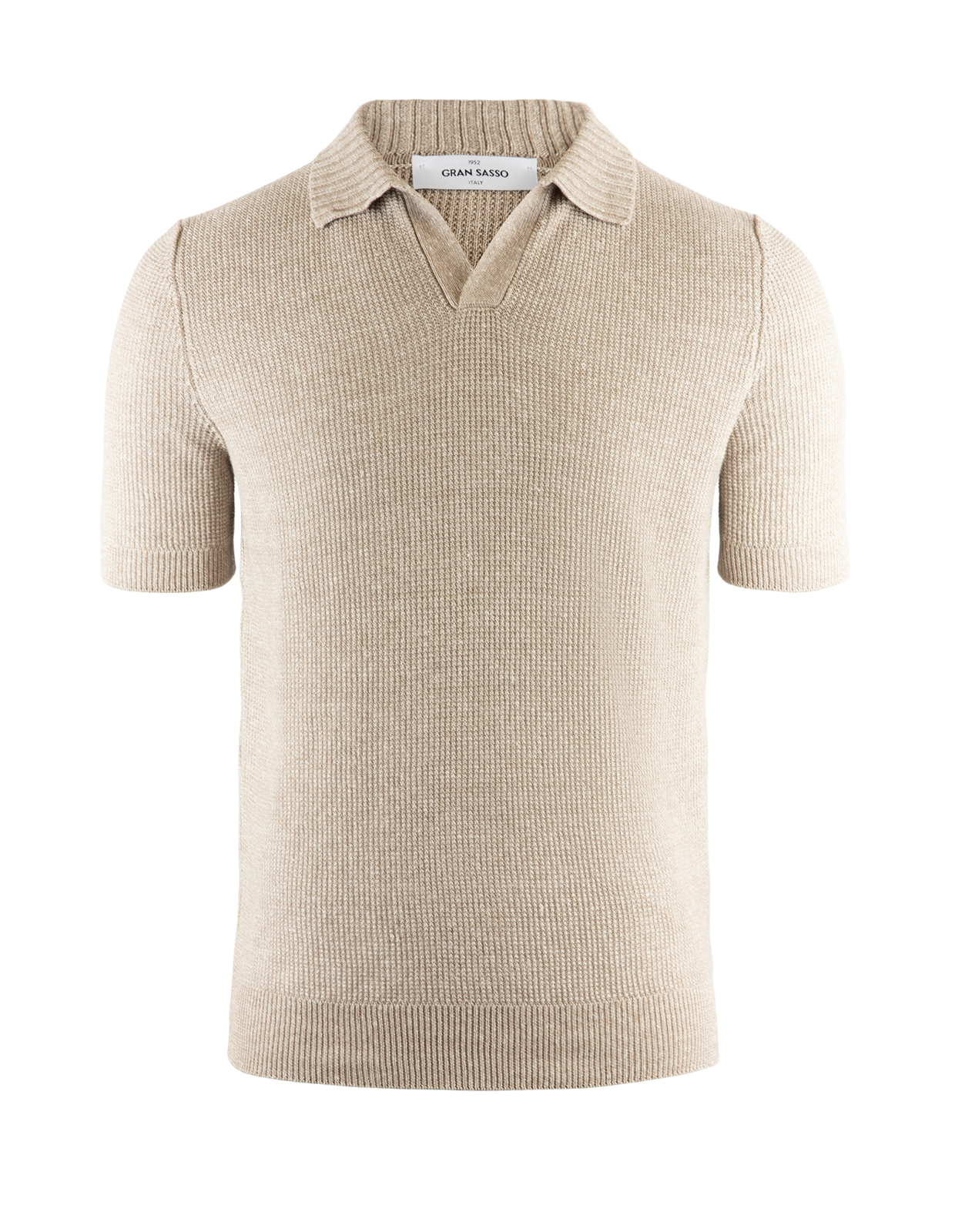 Open Polo Linne/Bomull Ljusbeige