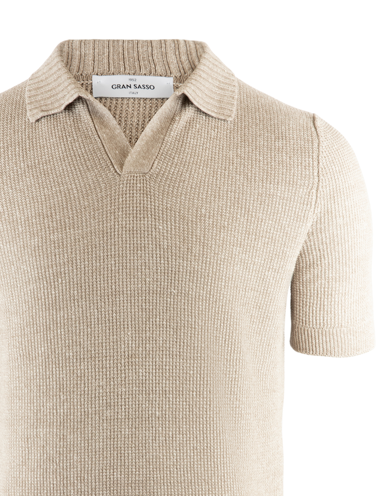 Open Polo Linne/Bomull Ljusbeige