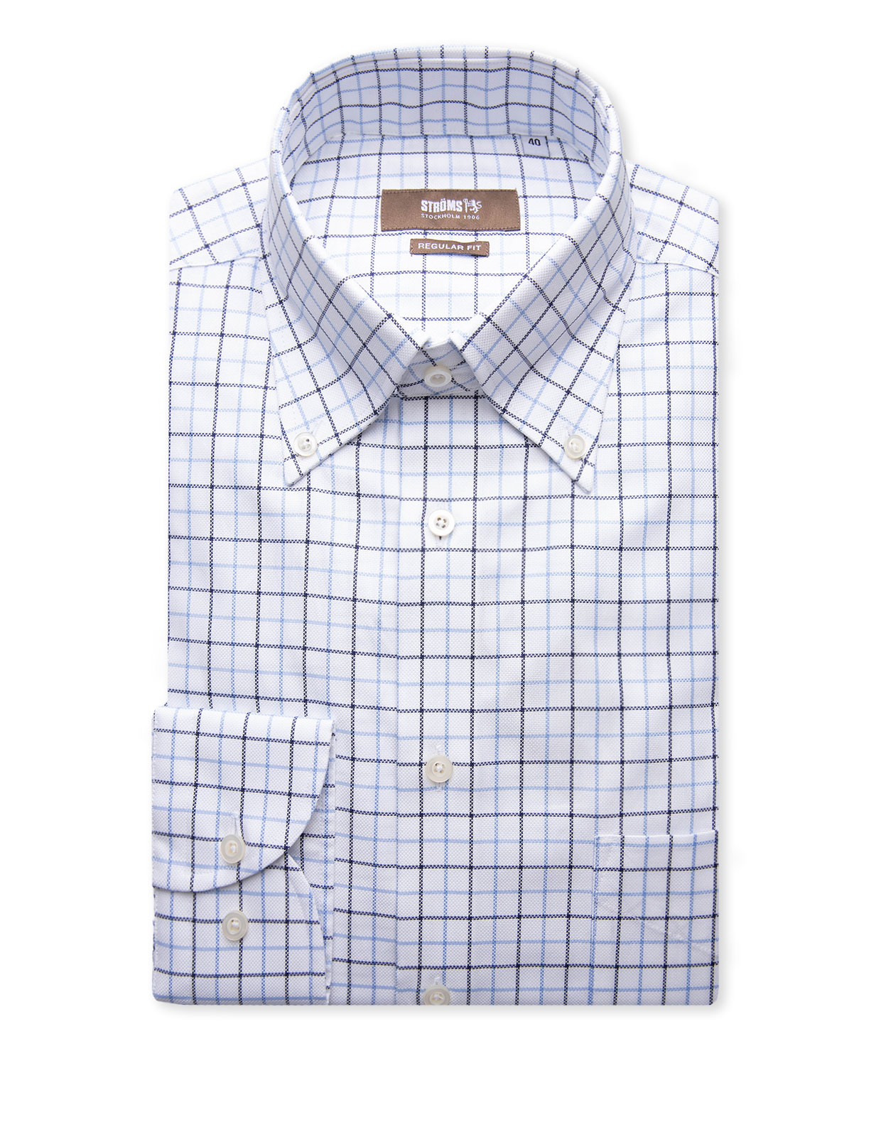 Regular Fit Skjorta Button Down Oxford Tattersall Vit/Blå Ruta