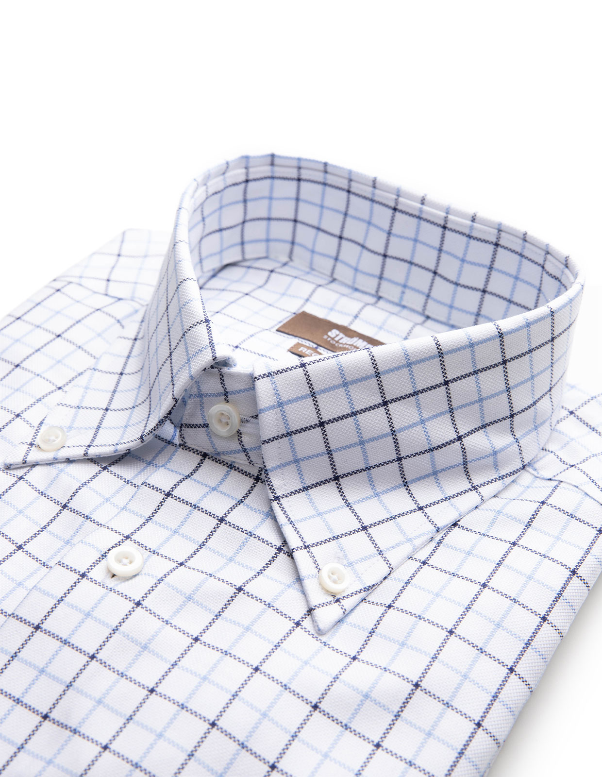 Regular Fit Skjorta Button Down Oxford Tattersall Vit/Blå Ruta