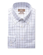 Slim Fit XLÄ Skjorta Button Down Bomull Tattersall Vit/Blå Ruta