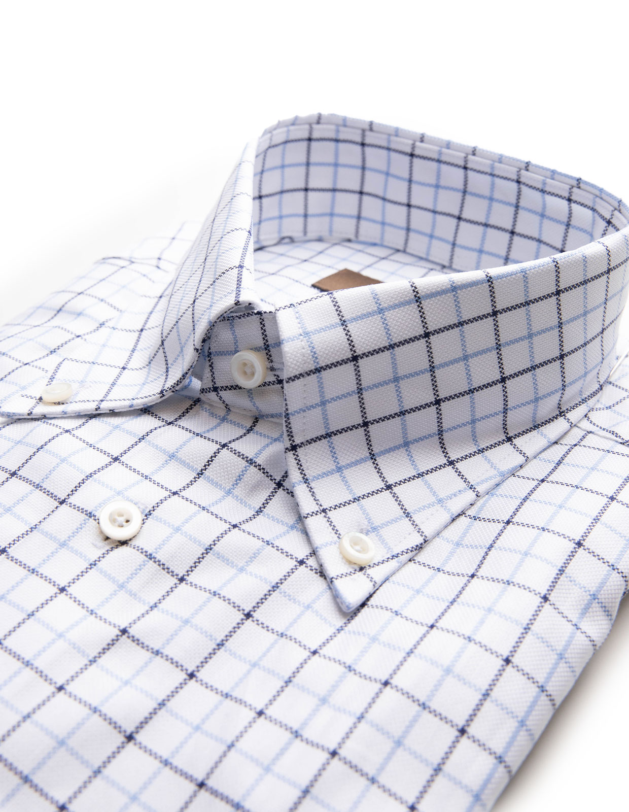 Slim Fit XLÄ Skjorta Button Down Bomull Tattersall Vit/Blå Ruta