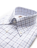 Slim Fit XLÄ Skjorta Button Down Bomull Tattersall Vit/Blå Ruta